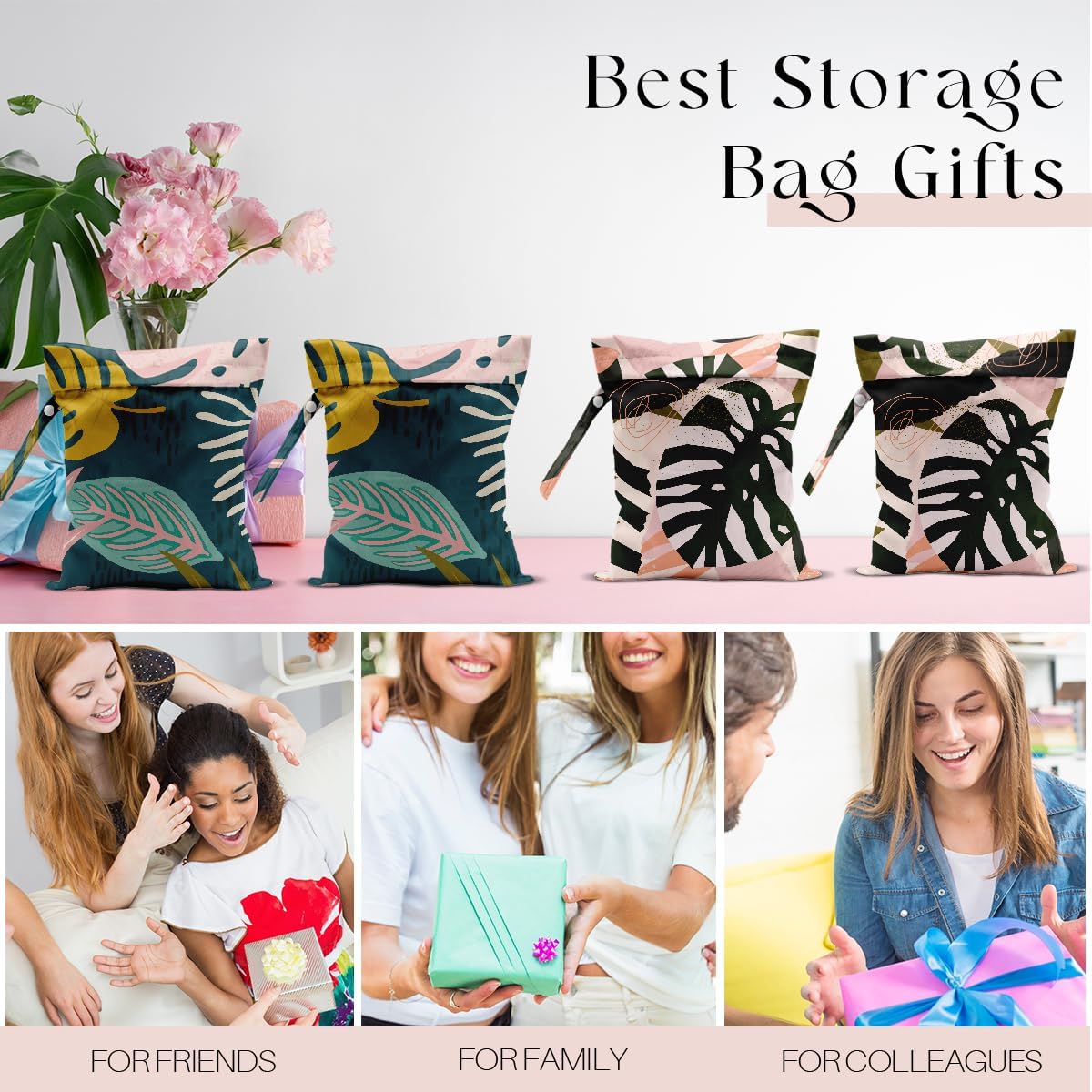 4 Pack Wet Bag for Swimsuit, Beach Travel Essentials Wet Dry Bag, for Sunscreen Toiletry Dirty Clothes Yoga Gym Diaper, Friend Summer Beach Vacation Gifts. Palm leaves thumbnail