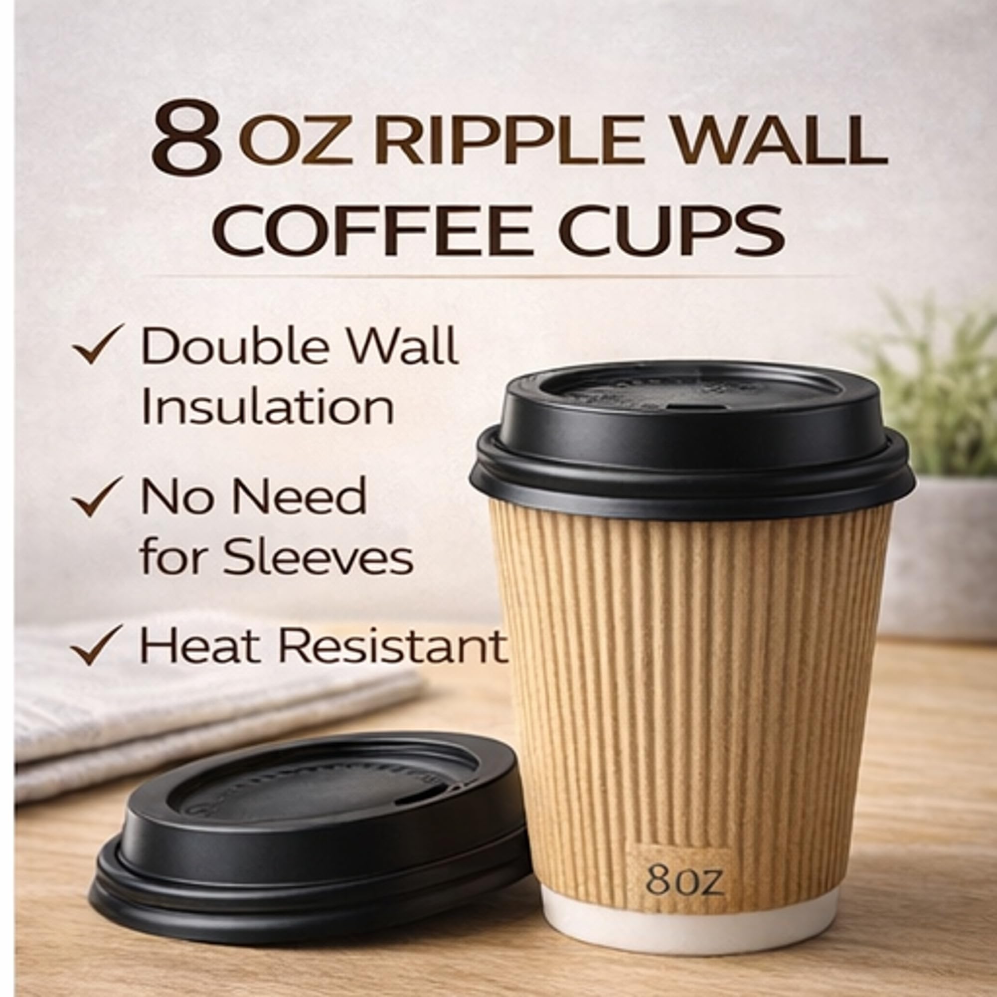 50pk 8oz Kraft Paper Cups with Lids thumbnail 4