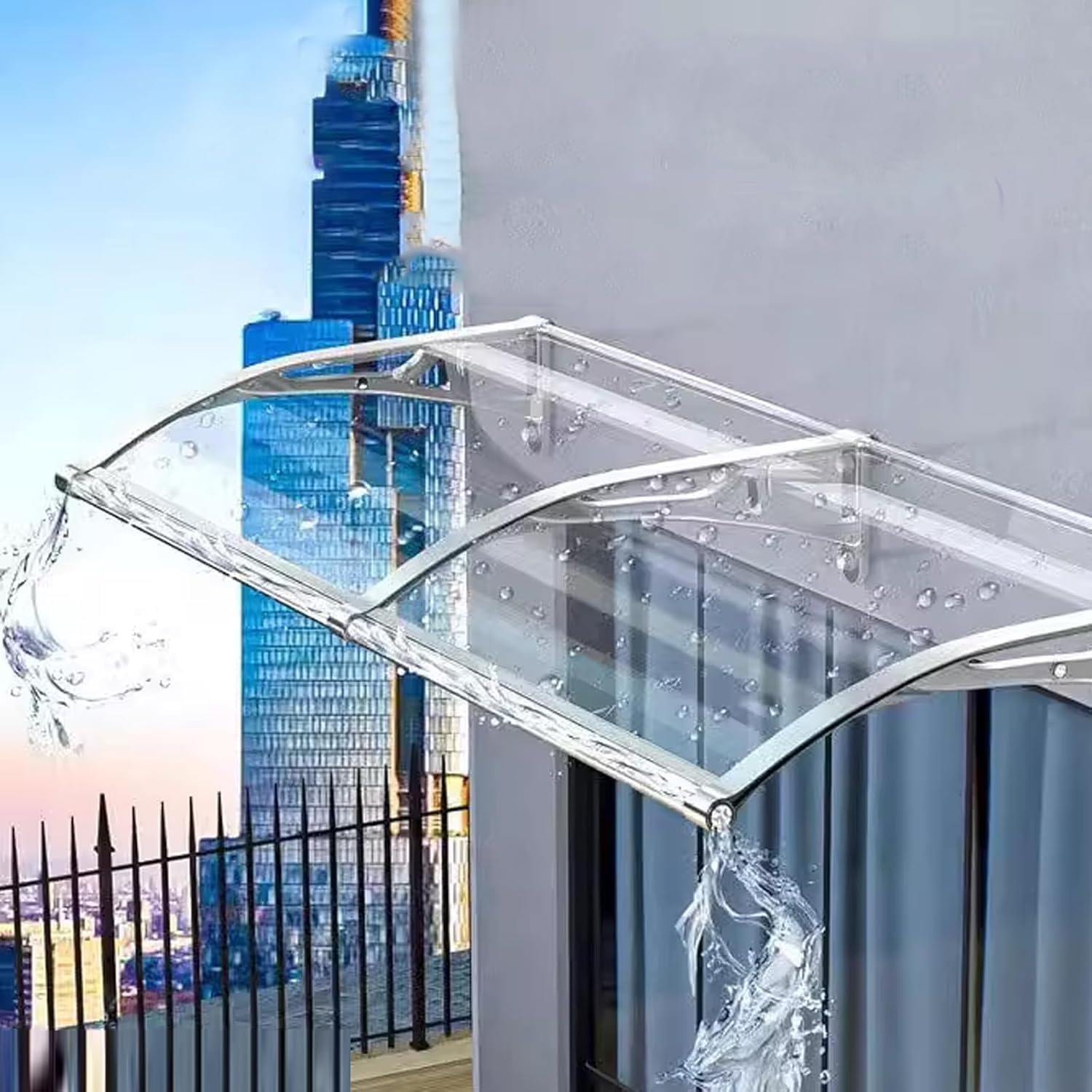 White Aluminum Alloy Large Sink Outdoor Door and Window Awning, Polycarbonate Cover Modern Door Cover, rain, Snow and UV Protection(100x160cm/39x63)