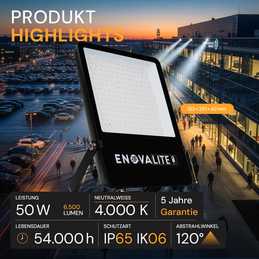 LED Strahler außen 50W - 4000K Neutralweiß 6500lm IP65 Außenlampe Wand - Outdoor Scheinwerfer für Wege Haus Garten & Hof - Außenleuchte Flutlichstrahler Fluter Spotlight