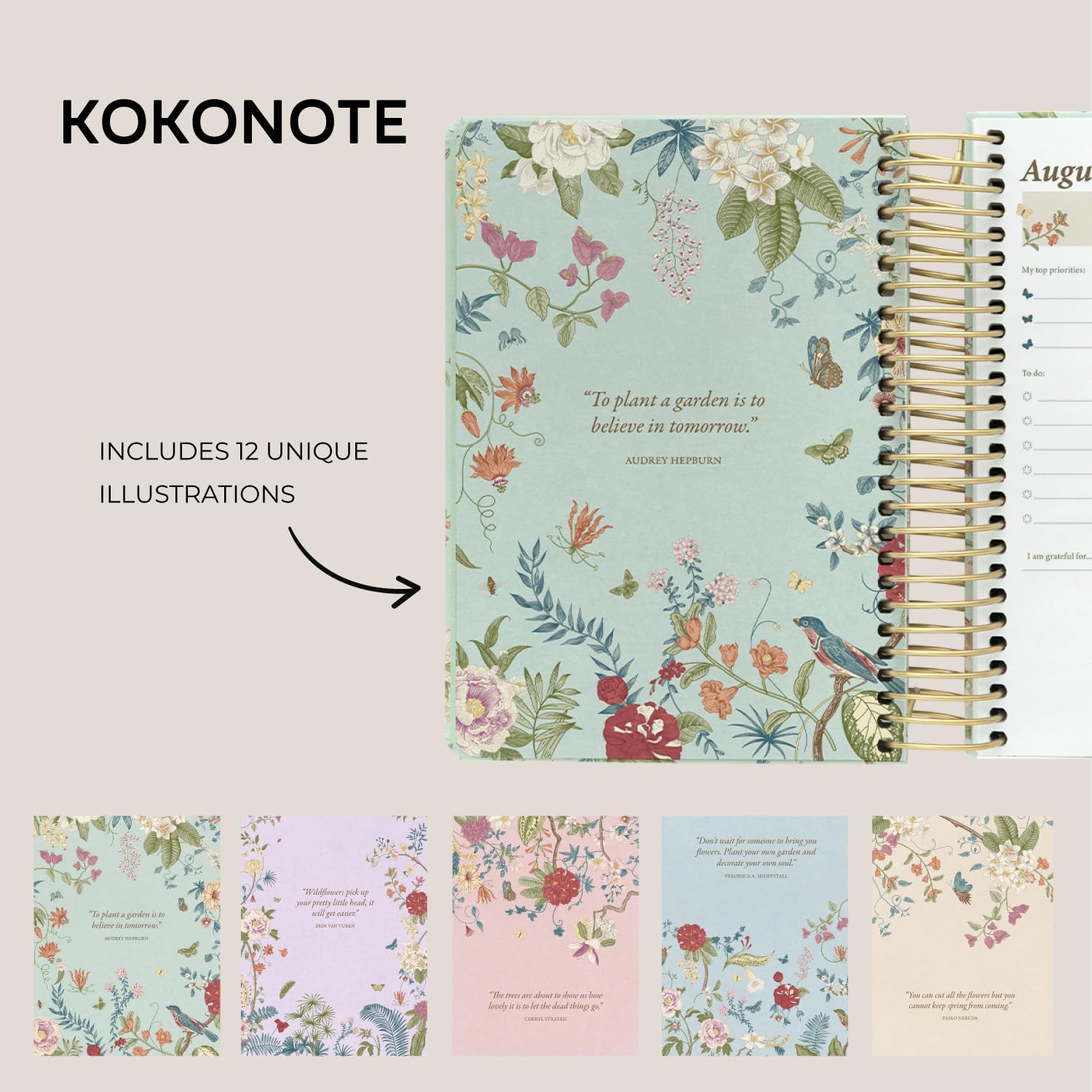 Kokonote A5 Academic Diary 2026-2027 Page a Day - Seasonal Flowers | Back to School Planner 2026-2027, Mid Year Diary 2026 2027 Day per Page, A5 Planner | Aesthetic Stationery Gifts