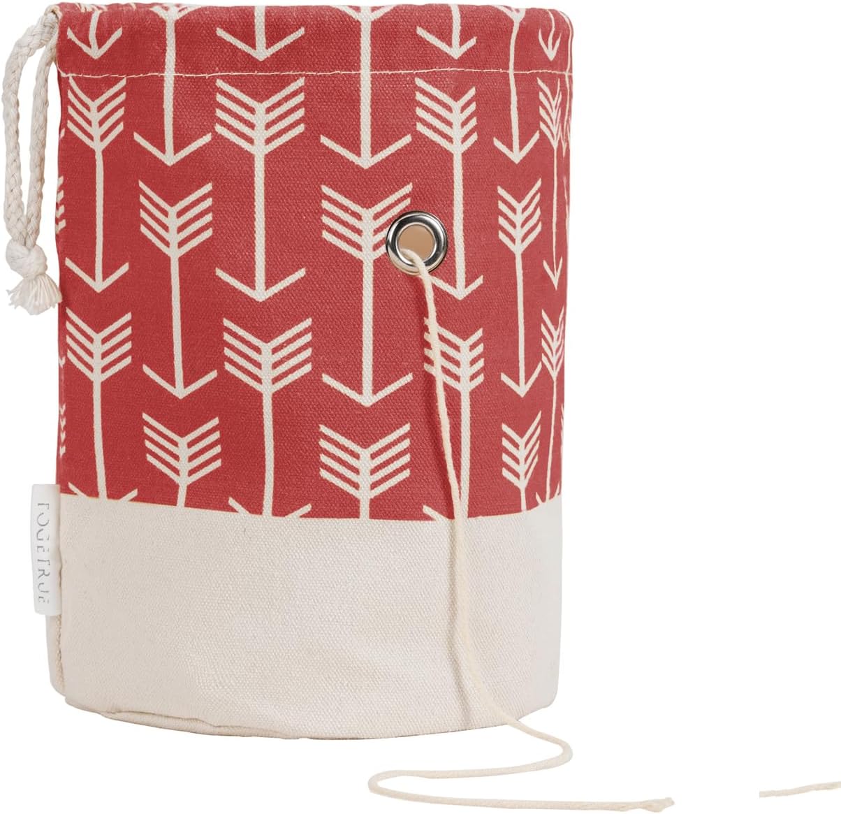 TOGETRUE Small Yarn Bag for Knitting Crochet - Portable Cotton Organizer with Pockets, Drawstring & Yarn Holes (Red)