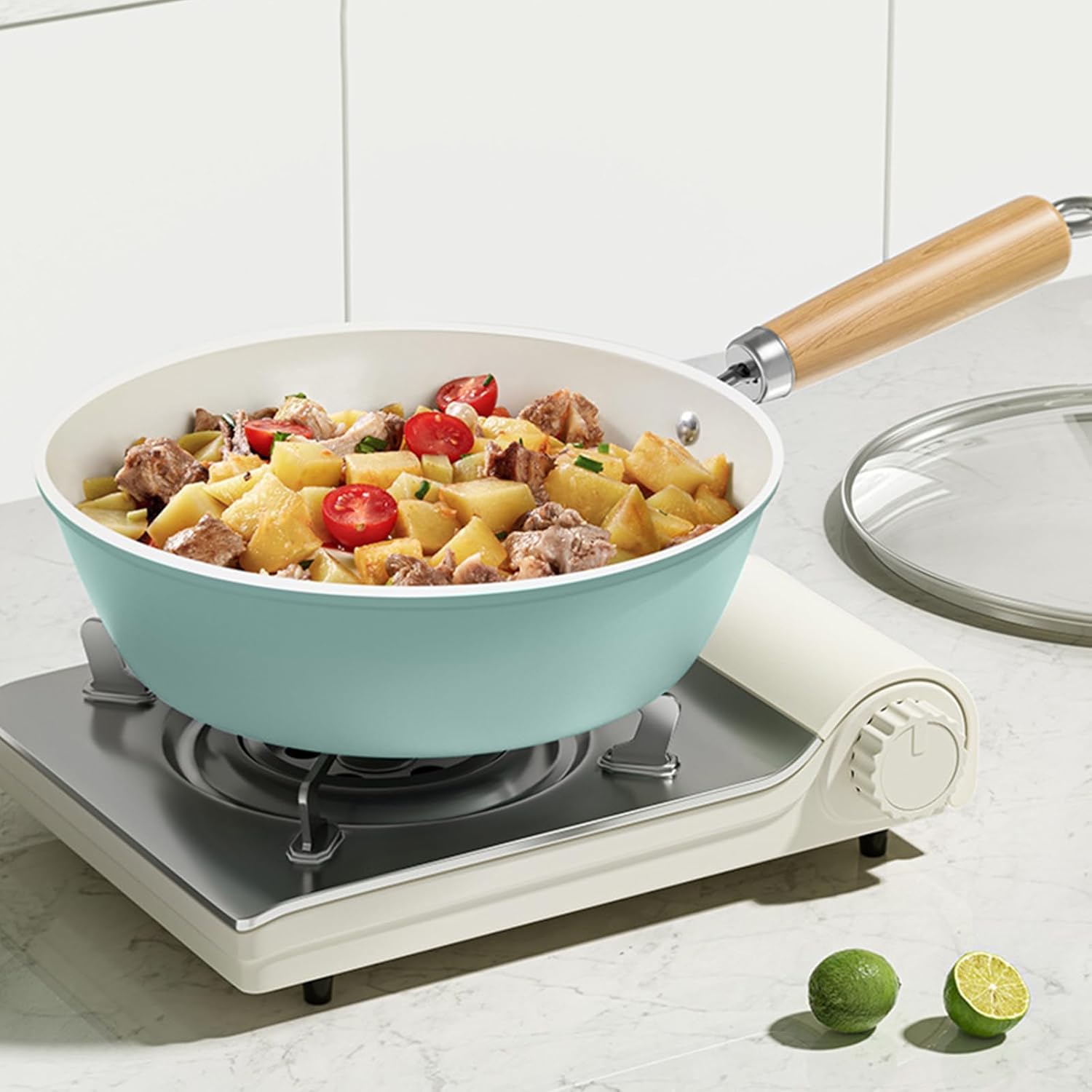 11inch Ceramic Frying Pan with Lid, Nonstick Large Deep Ceramic Skillet for All Cooktops, Non Toxic Cooking Pan Dishwasher & Oven-Safe, Stay-Cool Handle, PFOA Free Cookware,Lid