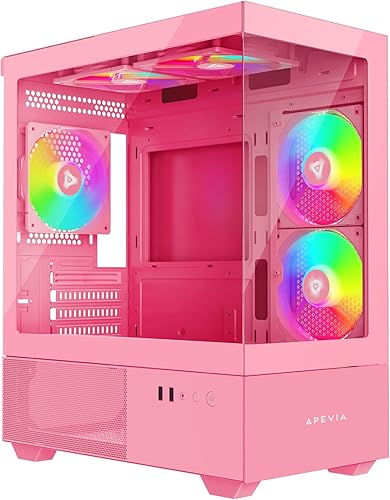 Apevia Phantom-PK Phantom Micro-ATX - Funda para PC para juegos de doble cámara con 5 ventiladores ARGB de 4.724 in, 366 modos RGB, paneles de