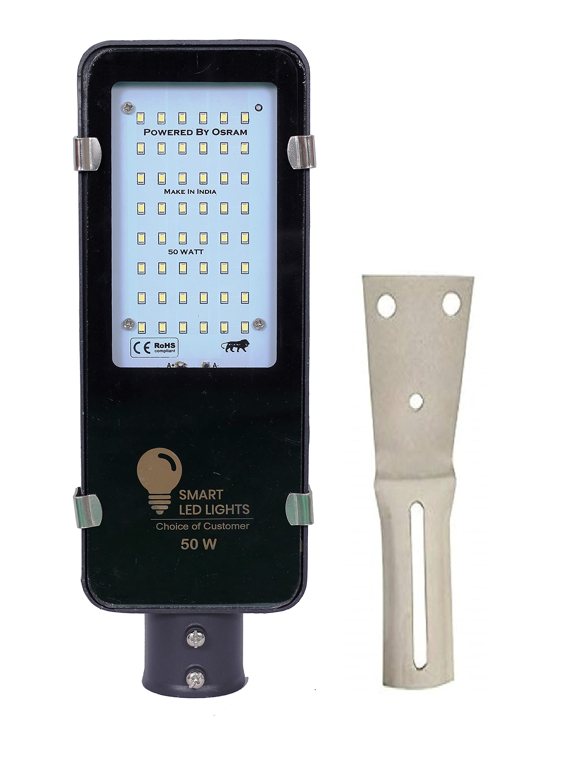 Smart led light 50 Watt Outdoor Waterproof Street Light with Wall Mount, IP65 Driver (Black)(Metal)