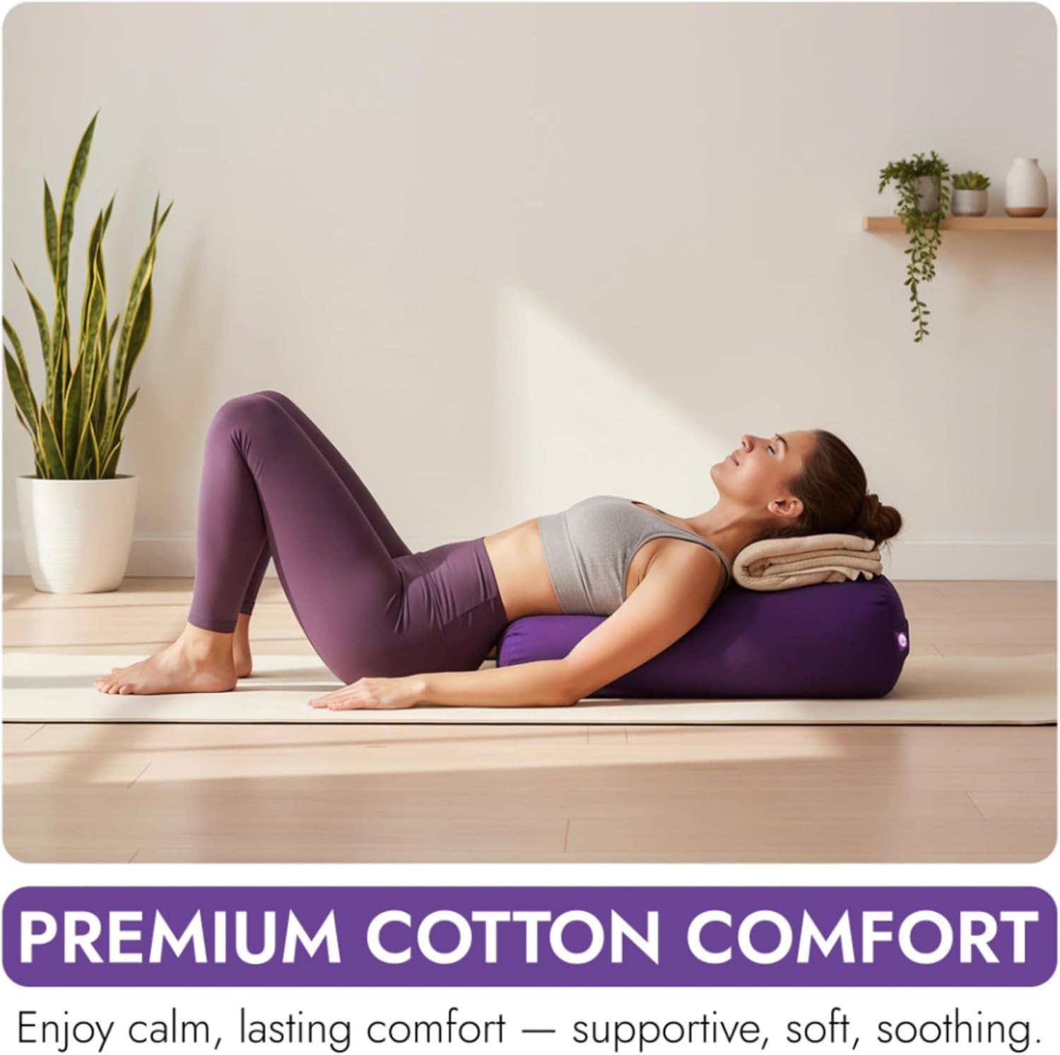 Yogikuti Iyengar Yoga Bolster for Restorative Yoga and Meditation – Lightweight Cotton Support Pillow with Handle for Easy Carry, Versatile for Pose Modification, Balance, Back Relief, and Relaxation