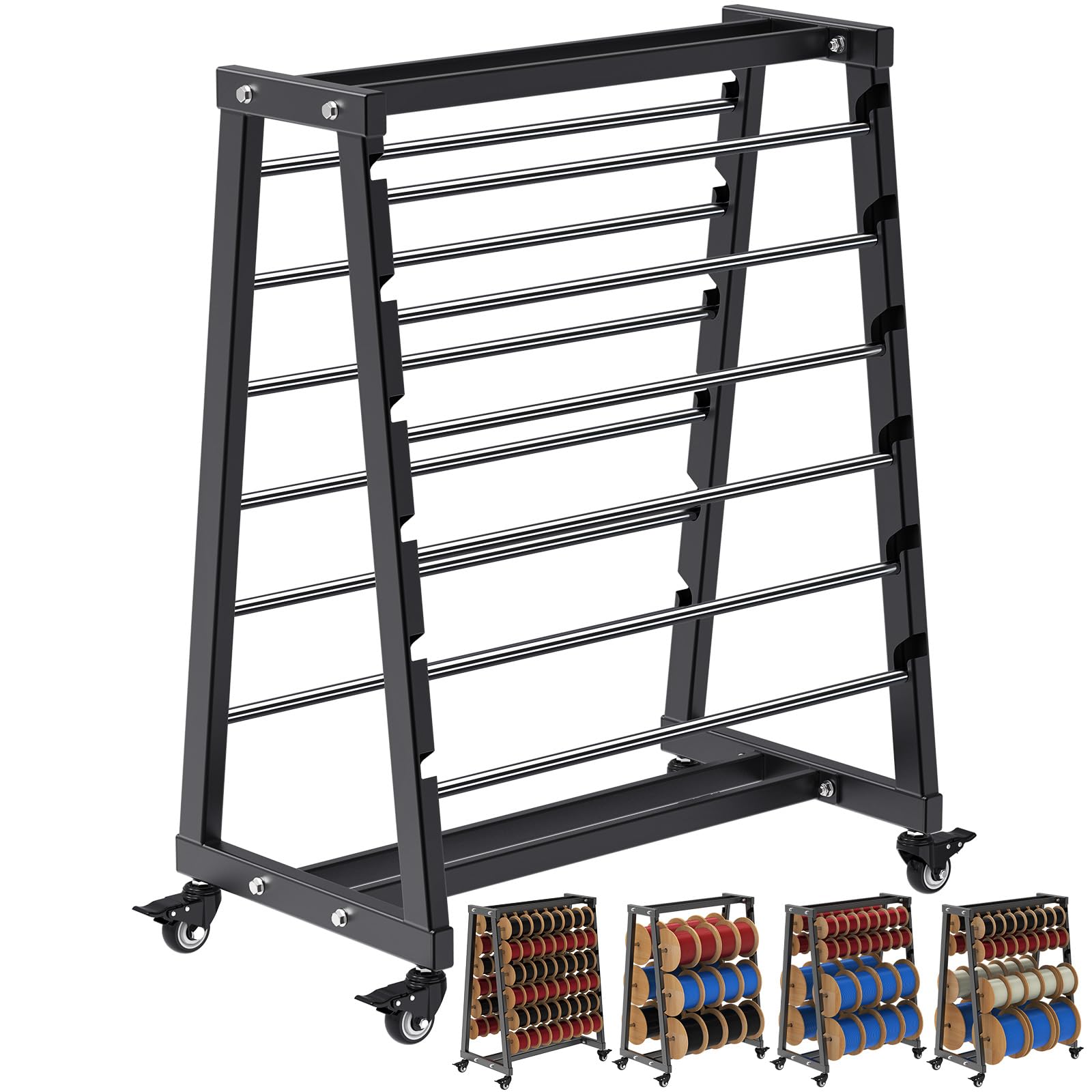 SELEWARE Heavy-Duty 12-Rod Wire Spool Rack, Wire Cart with Locking Wheels