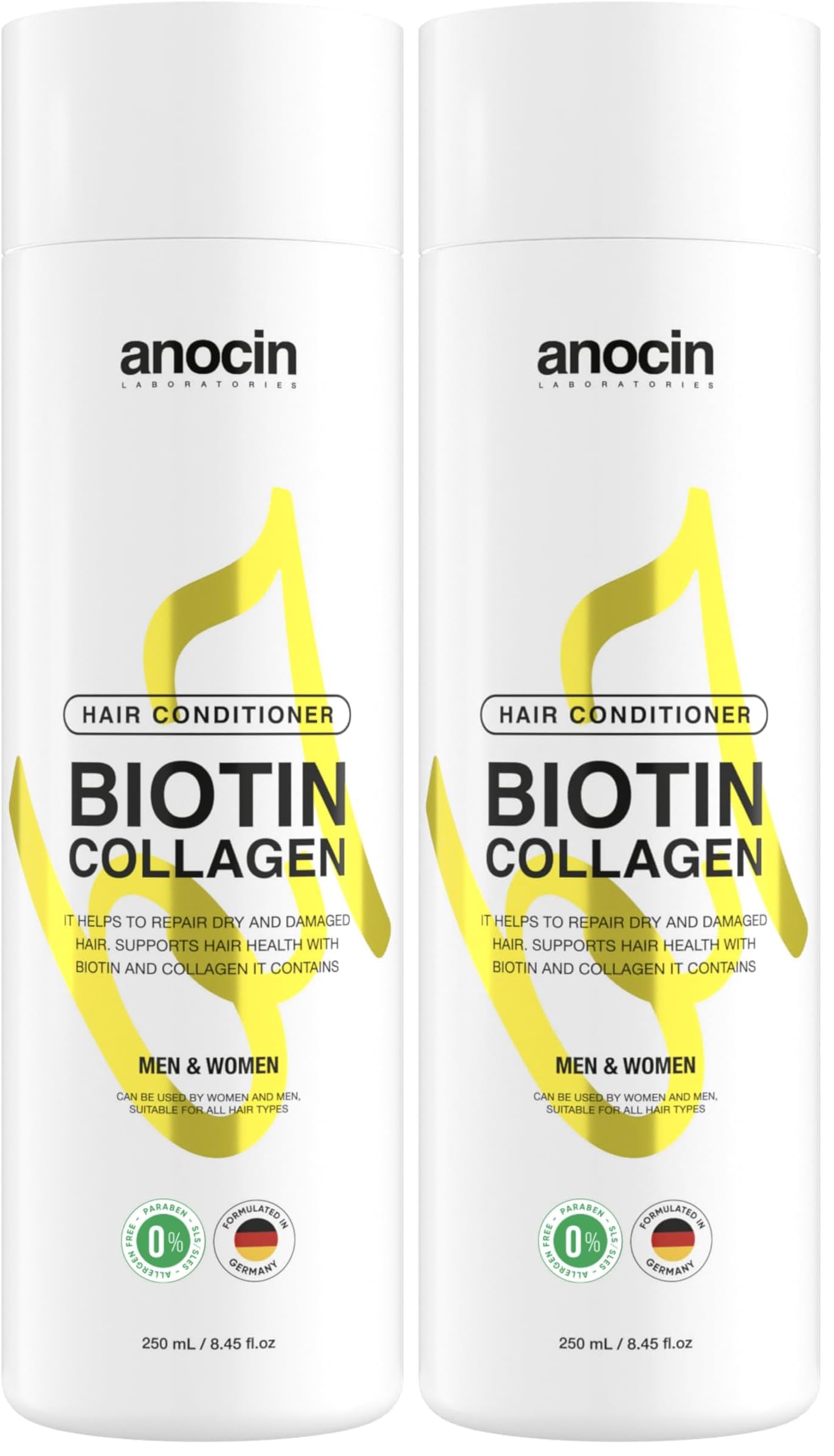 anocin Bitkisel Sülfatsız, Tuzsuz, Biotin + Collagen Saç Kremi, Karşıtı Saç Kremi 250ml (2 paketi)