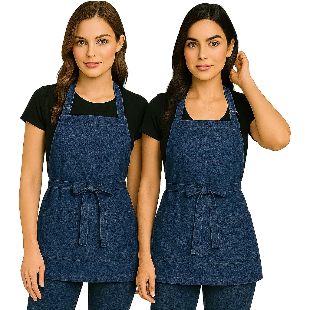 SOITU 2 Pack Waterproof aprons for women with 3 pockets. Server & Chef Apron for Cooking, Baking & Grilling