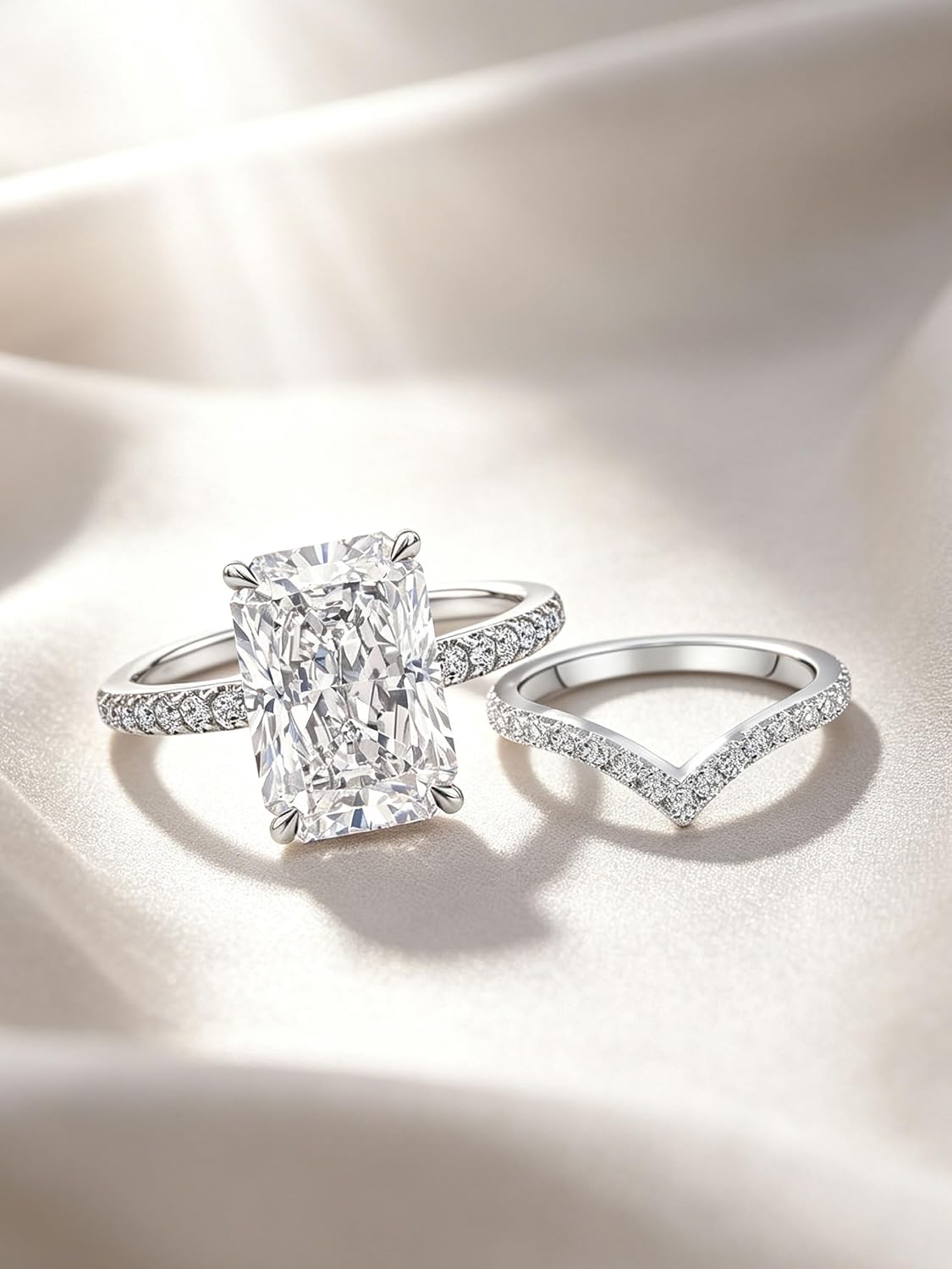 Engagement Rings for Women No Tarnish Wedding Set 3.8CT Radiant Bridal Ring