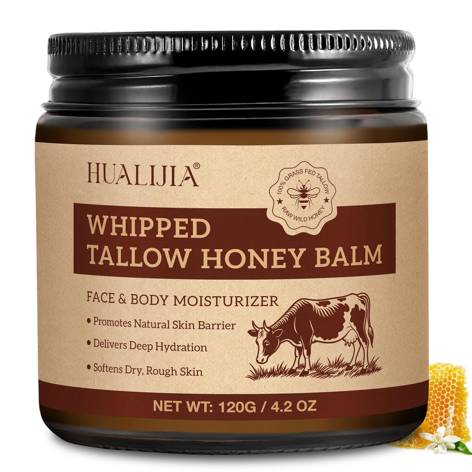 Organic Beef Tallow for Skin, Tallow and Honey Balm (4.2 Oz), Tallow Face Moisturizer, Grass Fed Whipped Beef Tallow with Honey Beeswax - Deeply