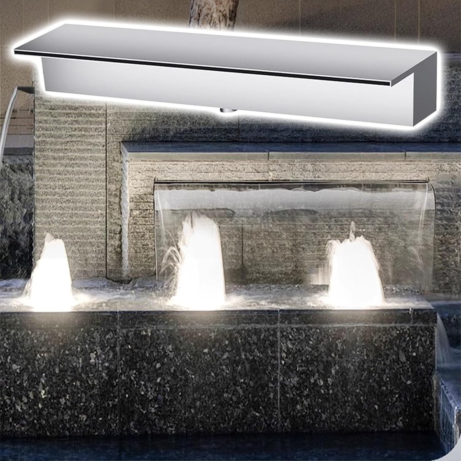 Kit di sversamento a cascata personalizzabile per giochi d'acqua da giardino all'aperto/interno, sistema a cascata argento da 110 cm per paesaggistica mozzafiato