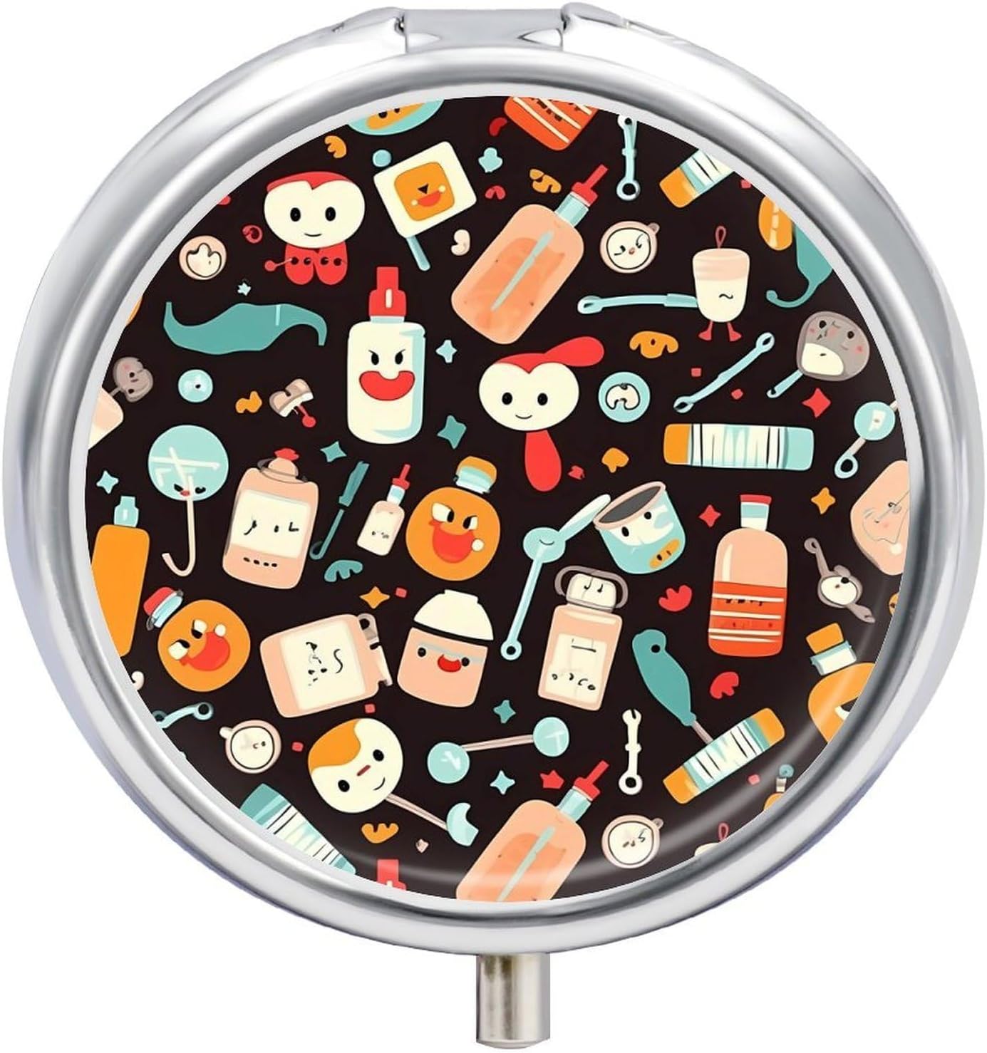 Cartoon Medicine Pattern Round Pill Box, Waterproof Medicine Organizer Box