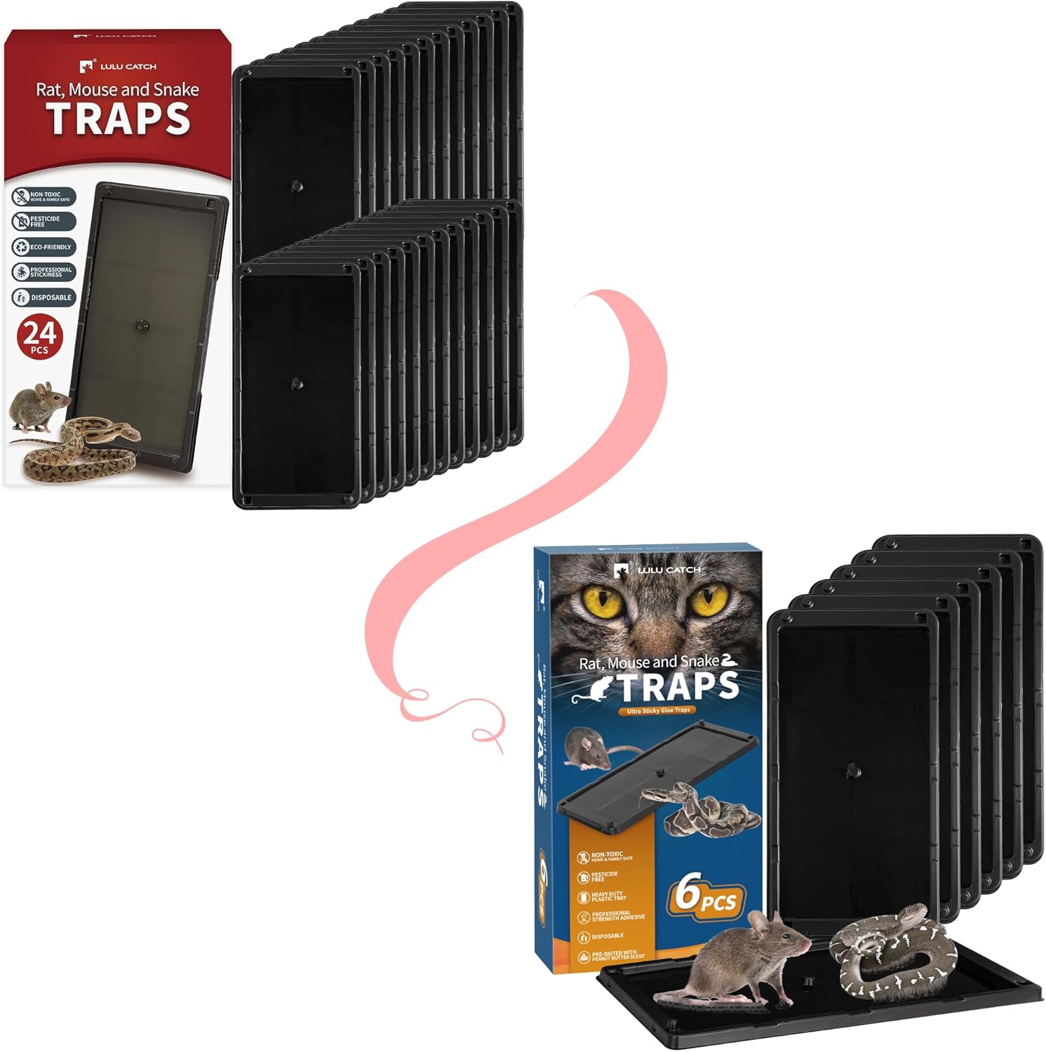 LULUCATCH Super Heavier Mouse Traps 24 Pack +6 Pack for Mice & Snakes with Non-Toxic Glue.