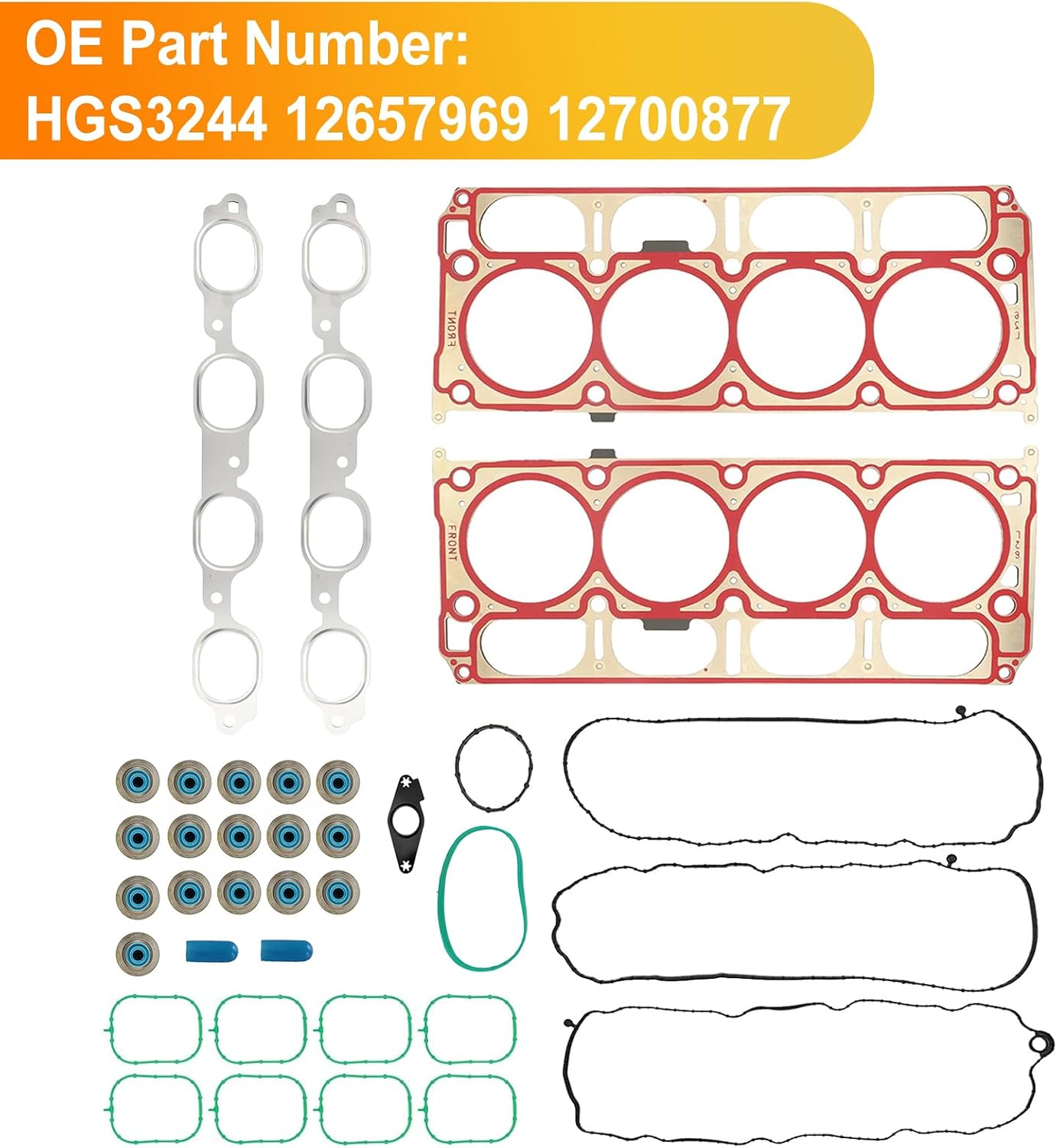 HGS3244 Cylinder Head Gasket Kit for Chevrolet Corvette 2014-2021 Silverado 1500 Camaro, Suburban, Tahoe, for GMC Sierra 1500, Yukon, Yukon XL, 6.2L V8 OHV Naturally Aspirated L86, 12700877
