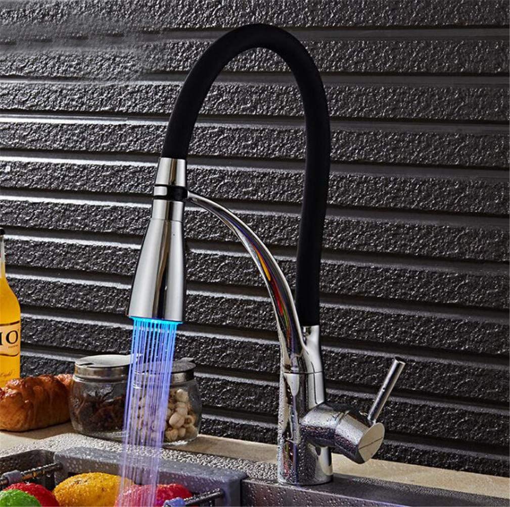 Robinet cuisine LED avec douchette mitigeur évier chrome pivotant sur pont
