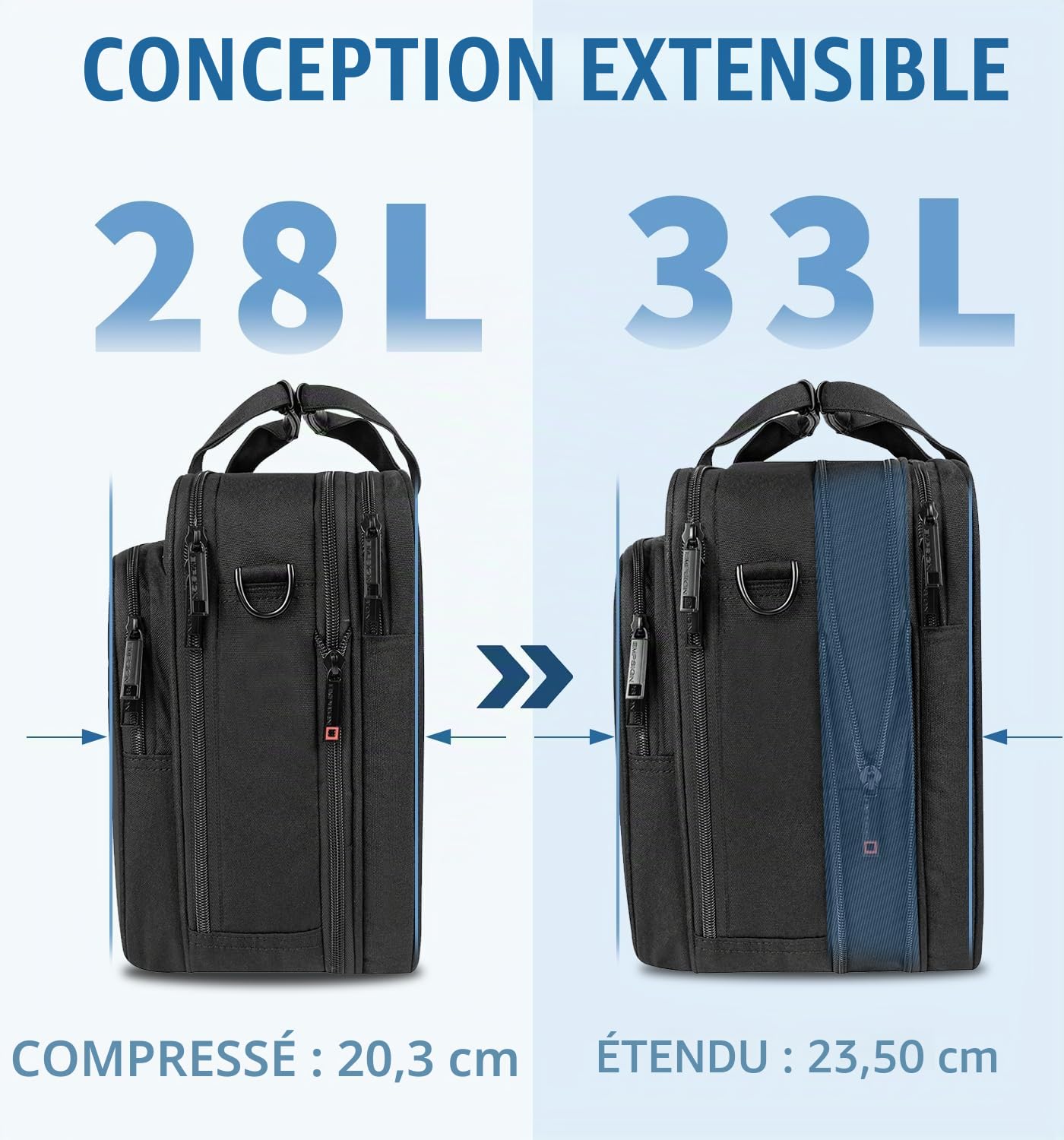 EMPSIGN Sacoche pour ordinateur portable 17,3" PC Imperméable Mallette Business Sac à bandoulière extensible pour homme pour affaires Sac de voyage pour le bureau avec poches RFID