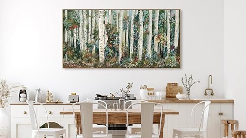 Miniatura 6 de tigeridge Arte de pared enmarcado de abedul Lienzo de bosque de abedul floreciente, imágenes de paisaje natural, decoración de pared de madera de