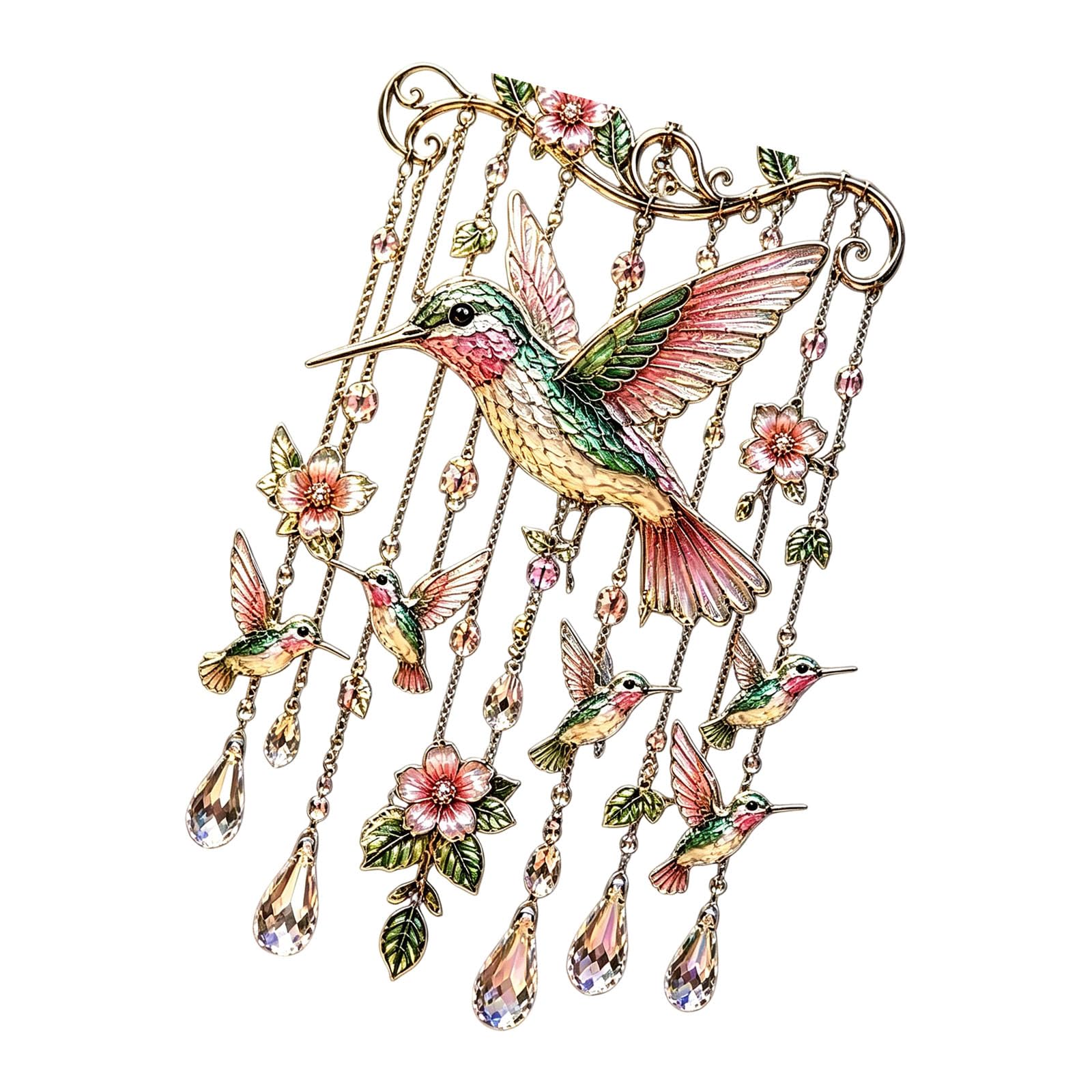 Shntig Hummingbird Wind Chimes Ornament Multicolored Bird Pendants Crystal Suncatchers for Kids Room or Outdoor Garden Decors Colorful Wind Chimes