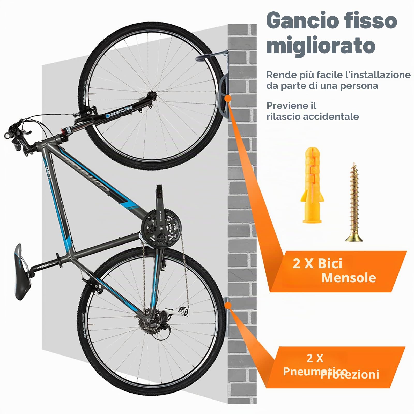 LYCAON Bike Rack per il garage (Ultimate Gray) Bicicletta ganci di montaggio a parete Indoor sistema di stoccaggio verticale tiene fino a 68 lb con vassoio pneumatici e viti (2)