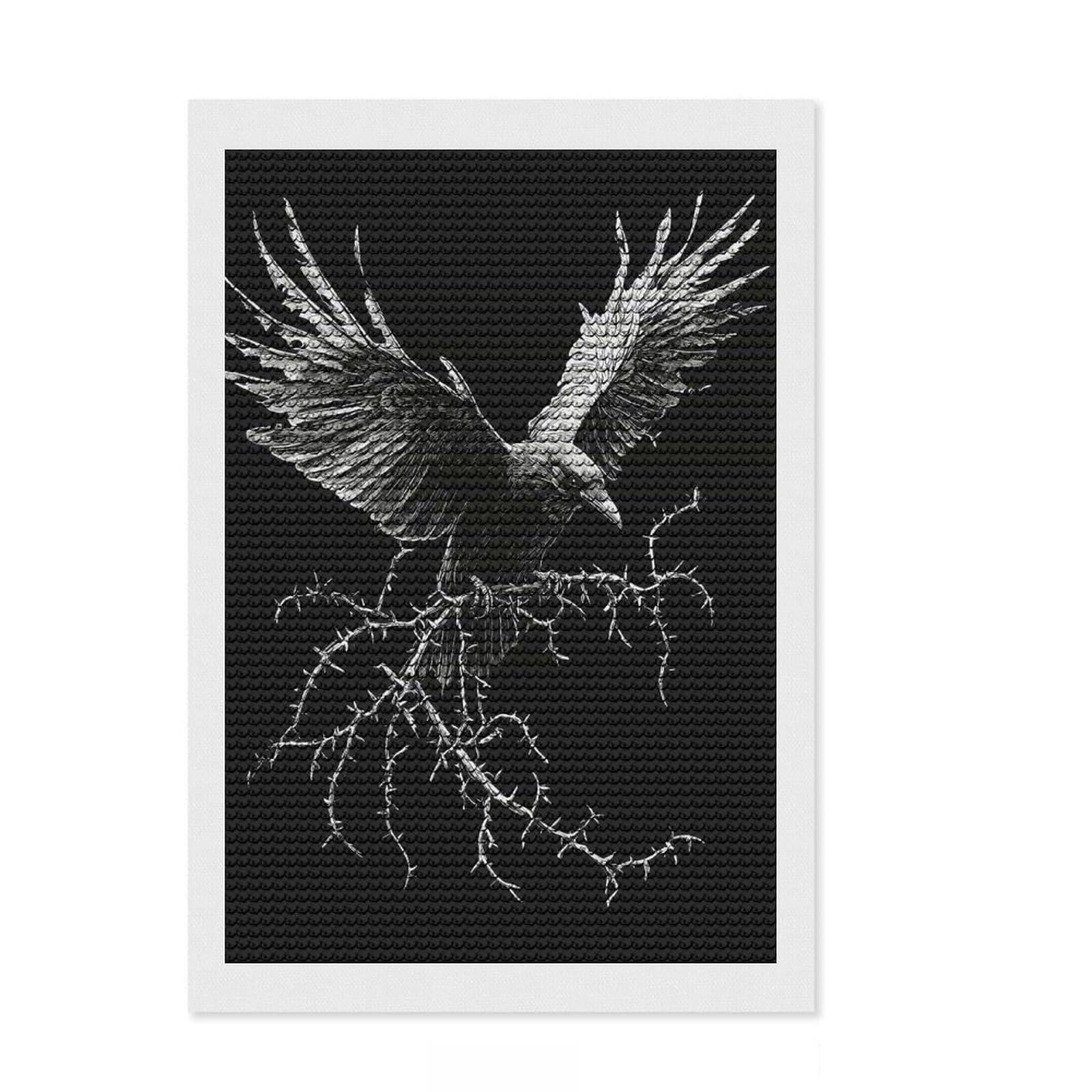 Junmoney Raven on Thorny Branch Diamond Art Canvas 8"x12", Home Wall Decor, for Craft Lovers, Stress Relief Craft, Holiday Gift Idea