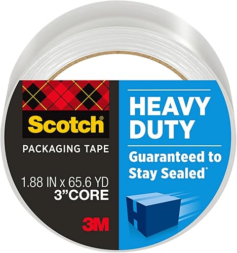 Scotch Heavy Duty Shipping Packing Tape, Clear, Holiday Shipping Supplies, 1.88 in. x 65.6 yd., 1 Tape Roll