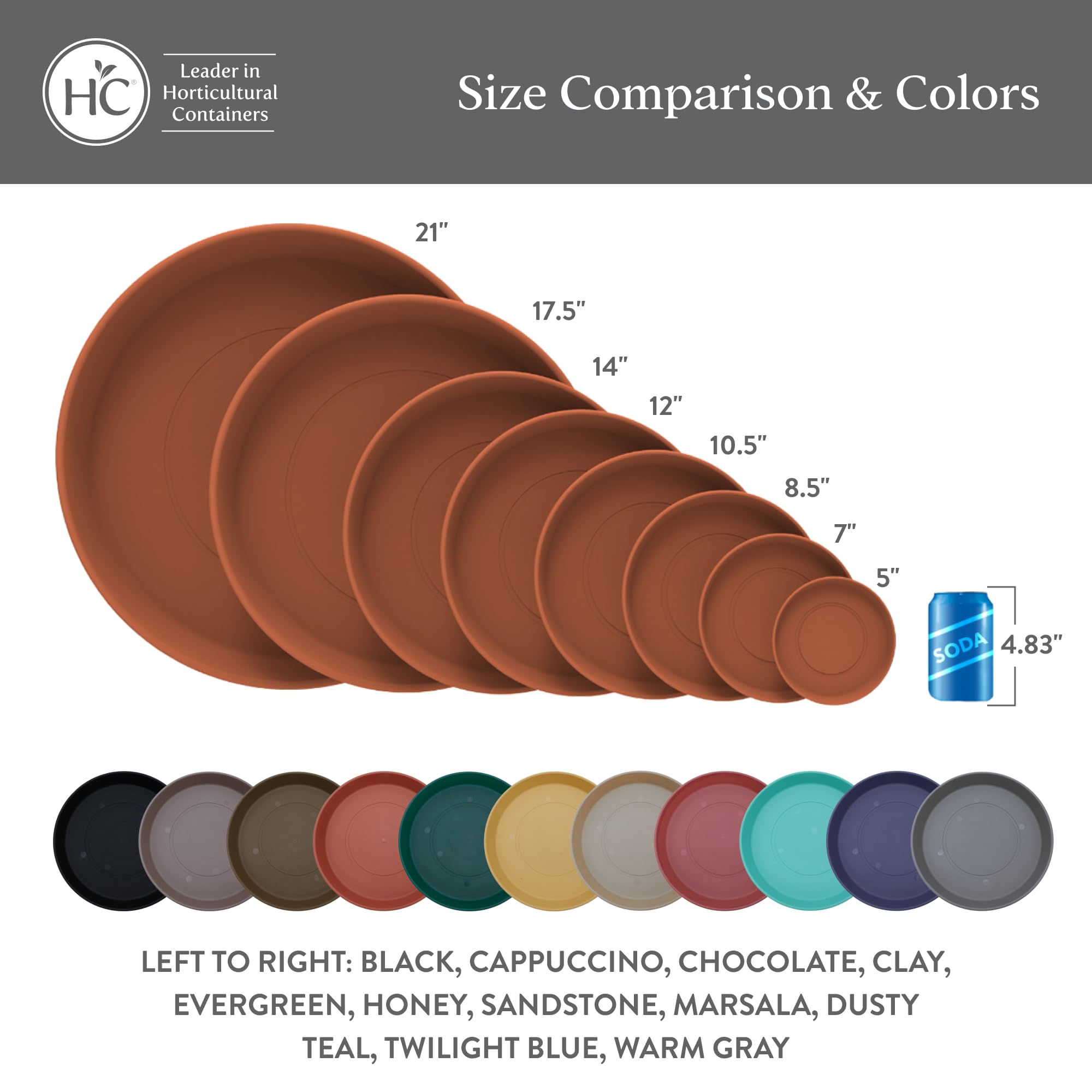 The HC Companies Sottovaso in plastica, grigio caldo, 44 cm