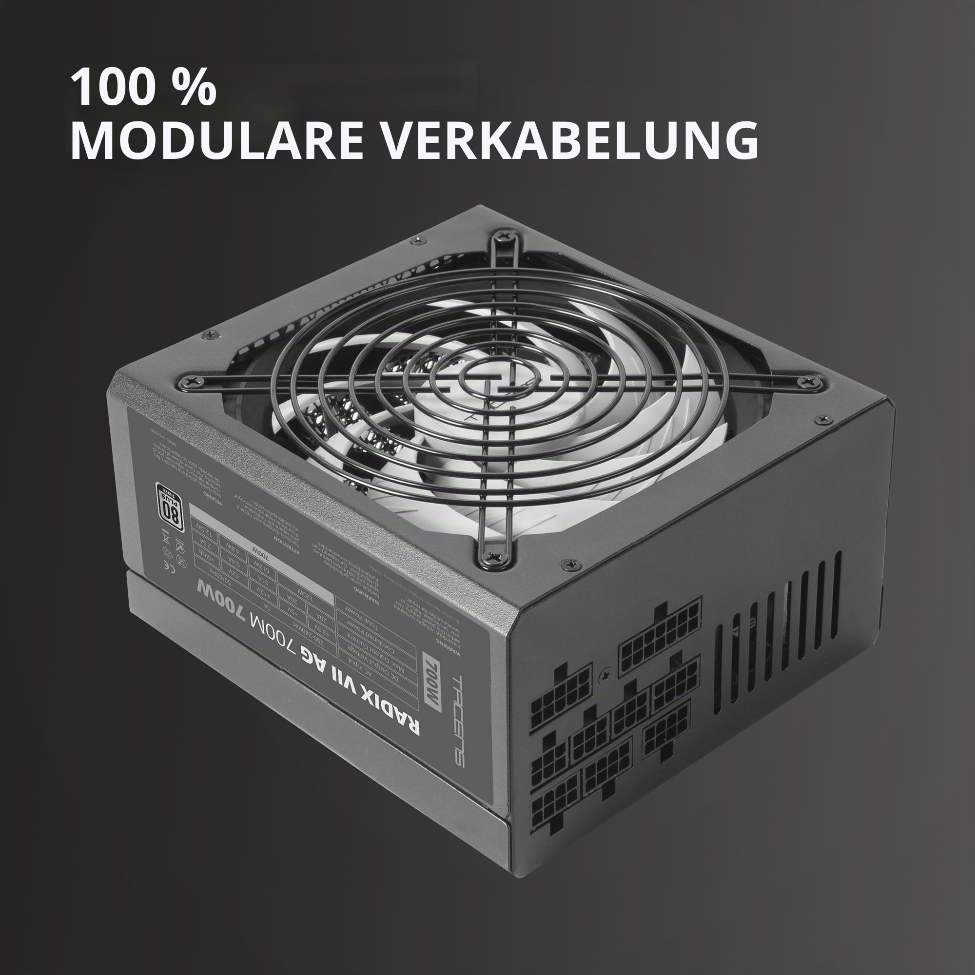 Tacens Radix VII AG 700, Vollmodulares 700W ATX-Netzteil, 10 Jahre Garantie, 80Plus Silver, +87% Wirkungsgrad, 140mm FDB-Lüfter mit AI-RPM Technologie, Japanische-Kondensatoren 105º, Schwarz