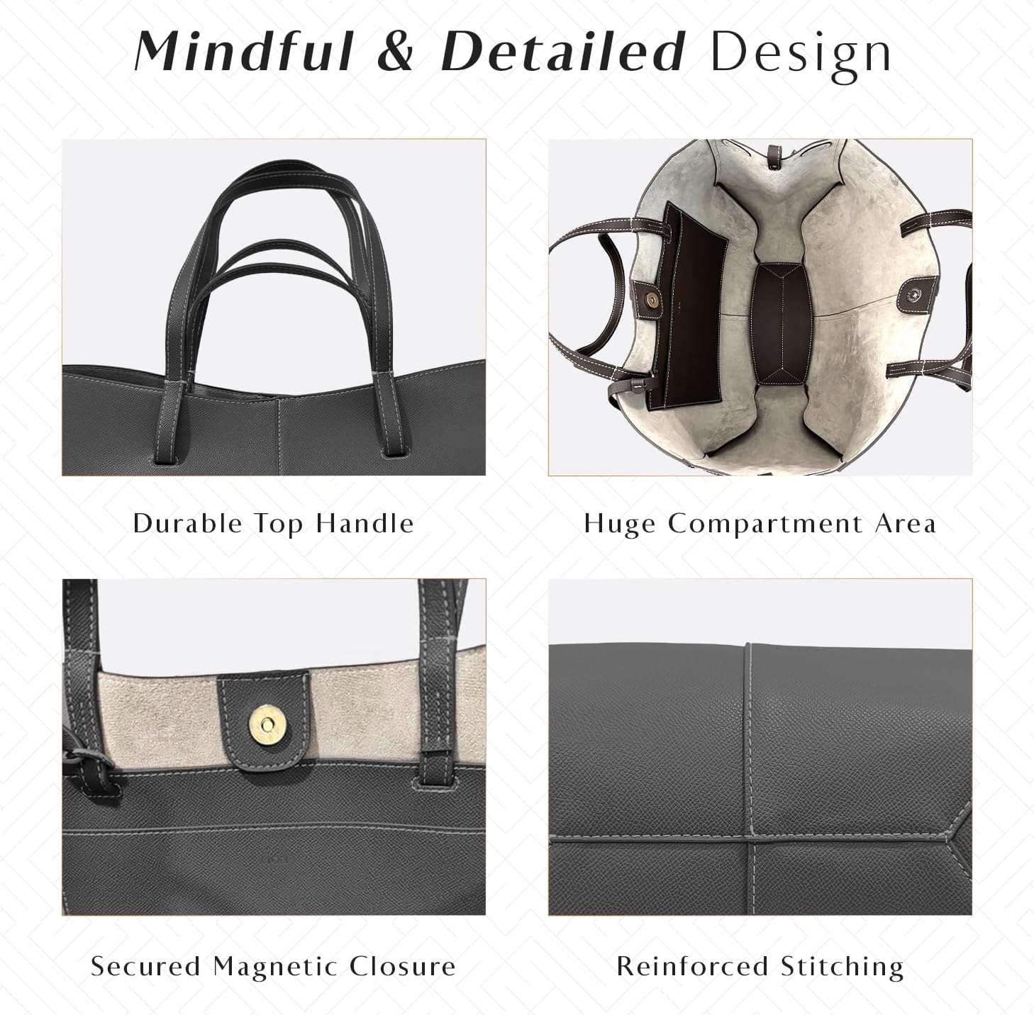 KYORI MAIYA Women's Ultrafiber Leather Trendy Work Tote Shoulder Hand Bag with Mini Bag and Pouch Included, Large - Image 6