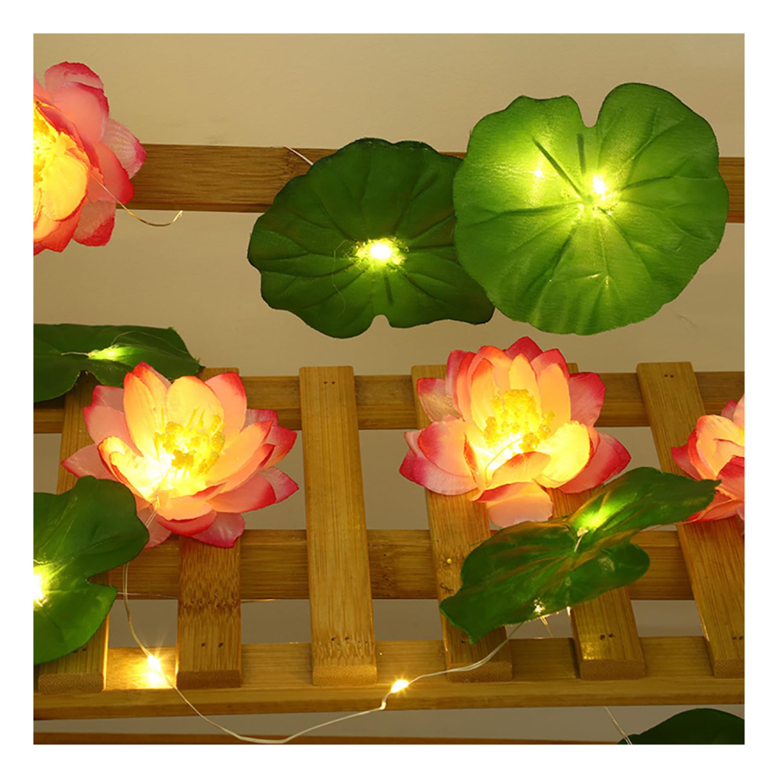 LED Simulation Lotus Flower String Lights|Creative Serene Lotus Water Feature Copper Wire Lights|Decor Artificial Sleeping Lotus Fairy Lights,5m(16.4ft)-50LED(12 Flowers/12 Leaves),Solar(Remote)