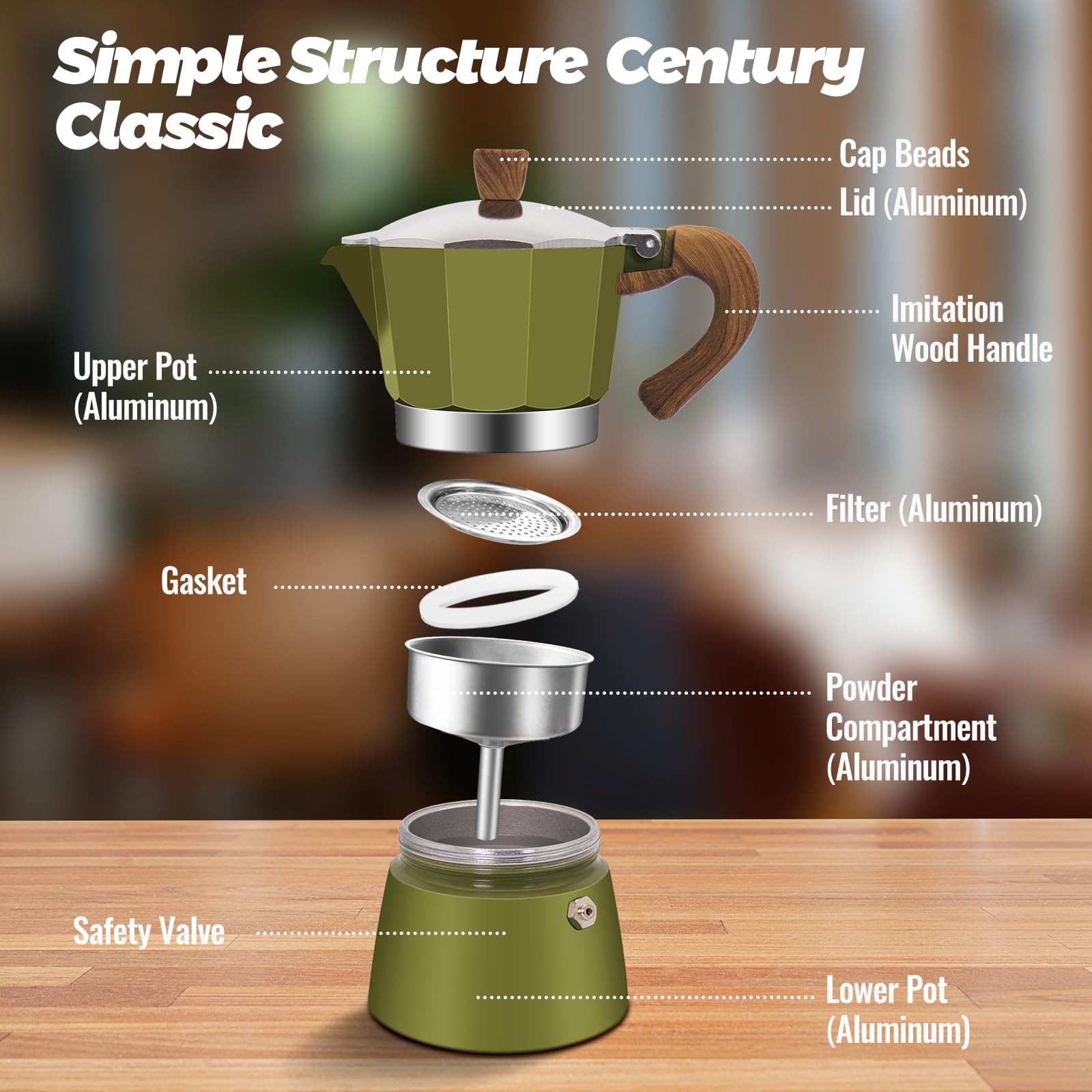 Cafetera de aluminio para 3 tazas, cafetera clásica de 150 ml, cafetera percoladora Mocha Express, cafeteras preferidas para café italiano y cubano, color verde