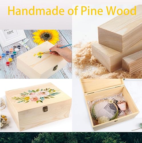 Miniatura 3 de Caja de madera con tapa con bisagras, caja de regalo natural de 8 x 6 x 3 pulgadas para manualidades, cajas de joyería de bricolaje, pequeño