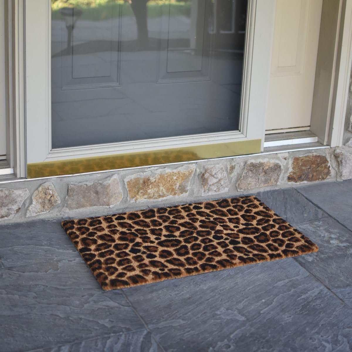 Treasure Gurus Coir Leopard Print Front Door Mat Welcome Rug Outdoor Entrance Doormat Porch Home Decor