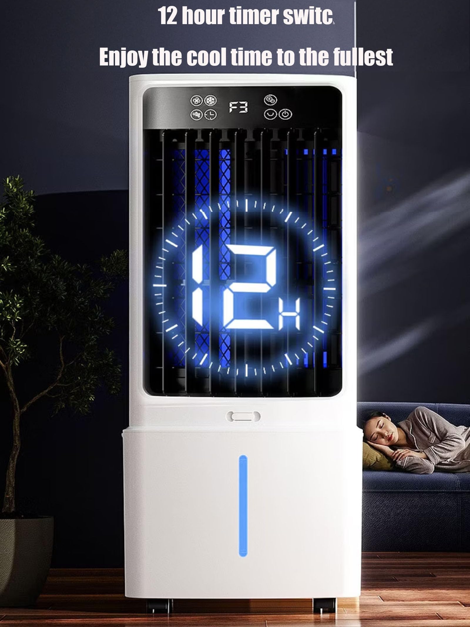 Condizionatore Portatile con Telecomando Soundless Raffreddatore d'Aria con 3Velocità 3 modalità Oscillazione 60º deposito 10L Condizionatori a Evaporazione Ventilatore Aria Fredda per da Casa