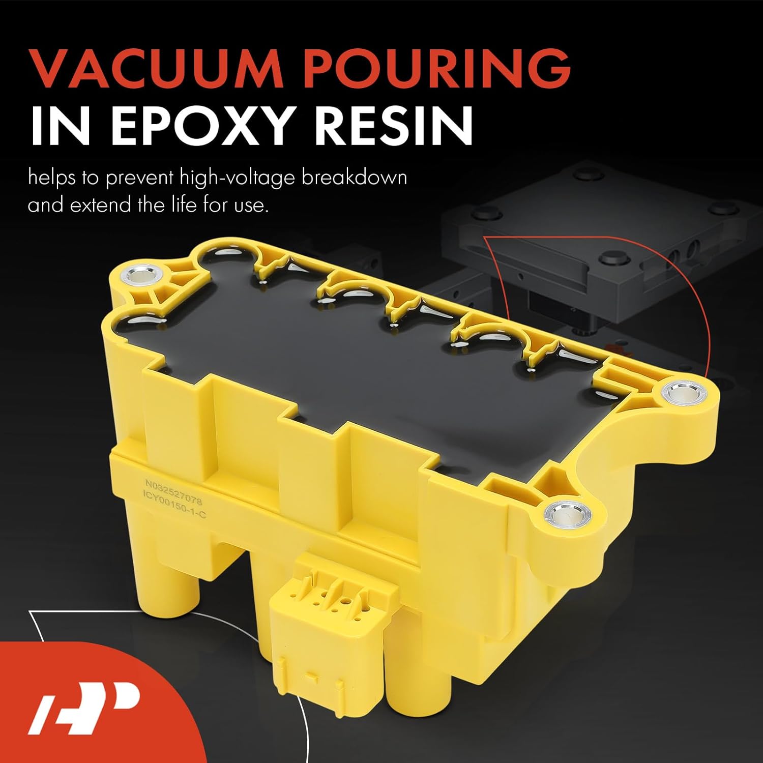 A-Premium (Yellow) Engine Ignition Coil Pack Compatible with Ford F-150, F-150 Heritage, Mustang, Taurus, E-150, E-250, E-150 Econoline, F-150 Heritage & Mercury Cougar, Monterey, Sable & Mazda B3000