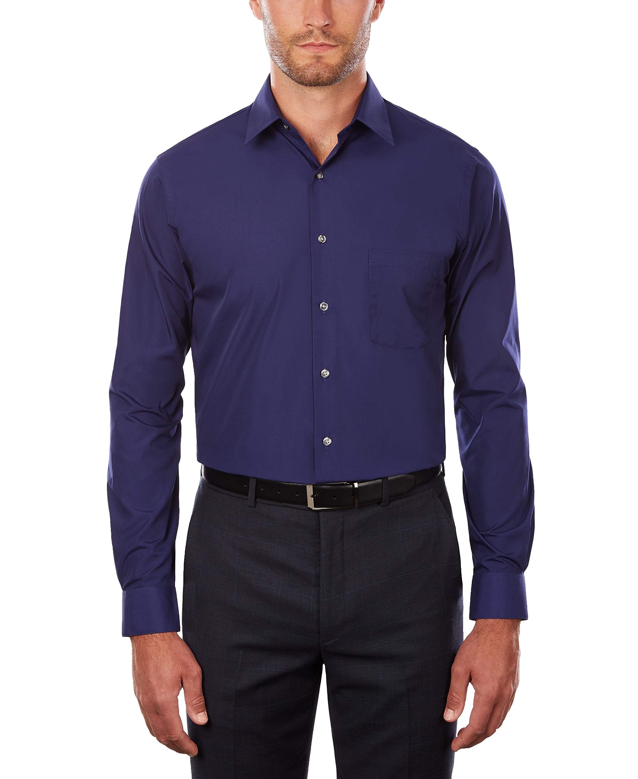Van Heusen Men's Tall Fit Dress Shirts Poplin, Persian Blue, 17" Neck 37"-38" Sleeve