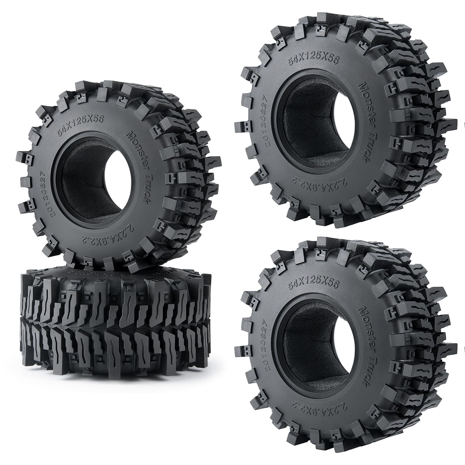 Zolikar 4PCS RC Rubber 2.2 Crawler Tires 125MM with Foam Insert for 1/10 Scale SCX10 AXI03004 RC Crawler Car Accessories