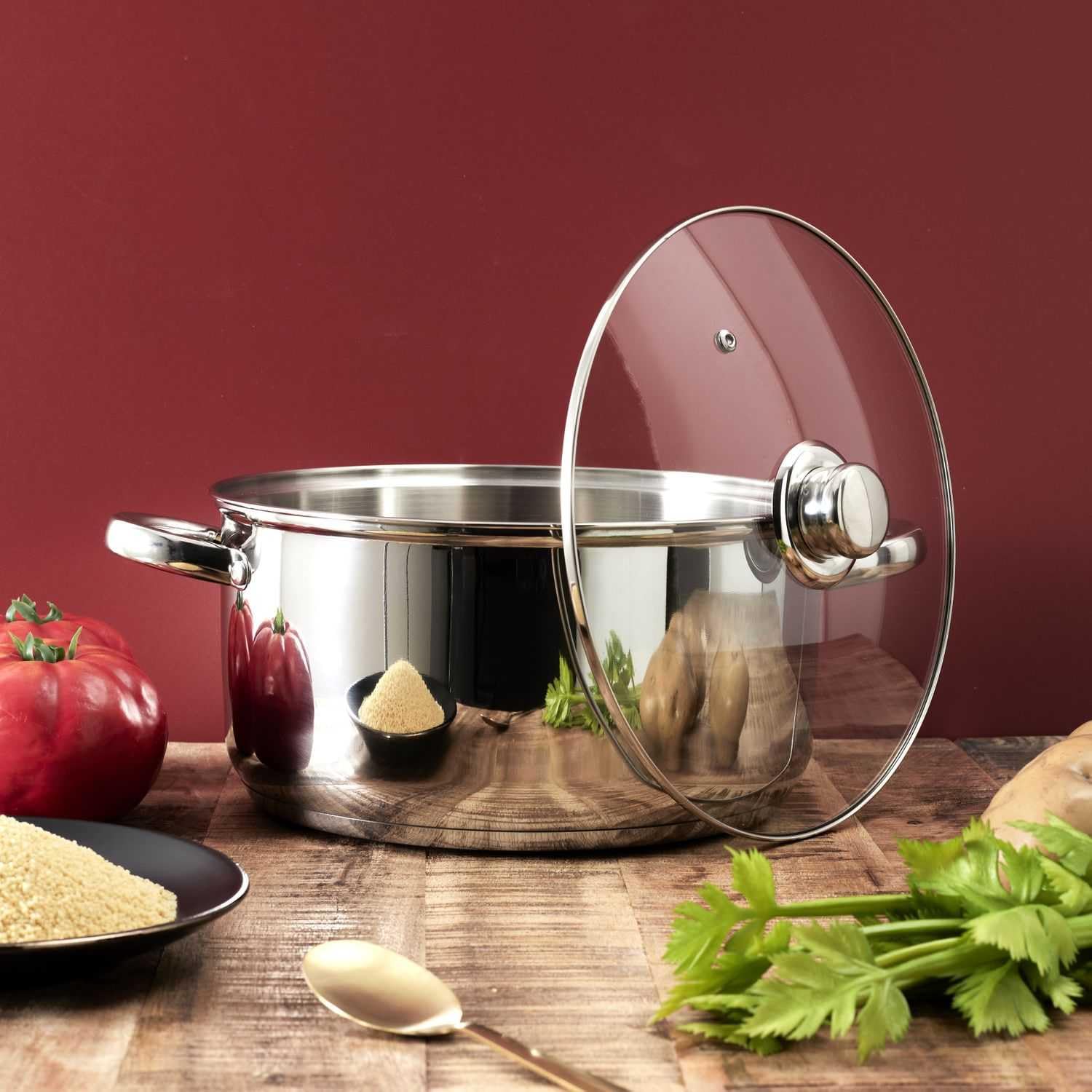 Basics Soeppan, roestvrij staal, met aluminium coating en deksel, 11,4 l, zilverkleurig