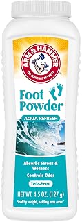 Arm and Hammer 4.5oz Foot Powder for Shoe Odor Elimination and Moisture Control with Corn Starch and Baking Soda Talc Free for Cool, Dry, and Fresh Feet, Aqua Refresh Scent