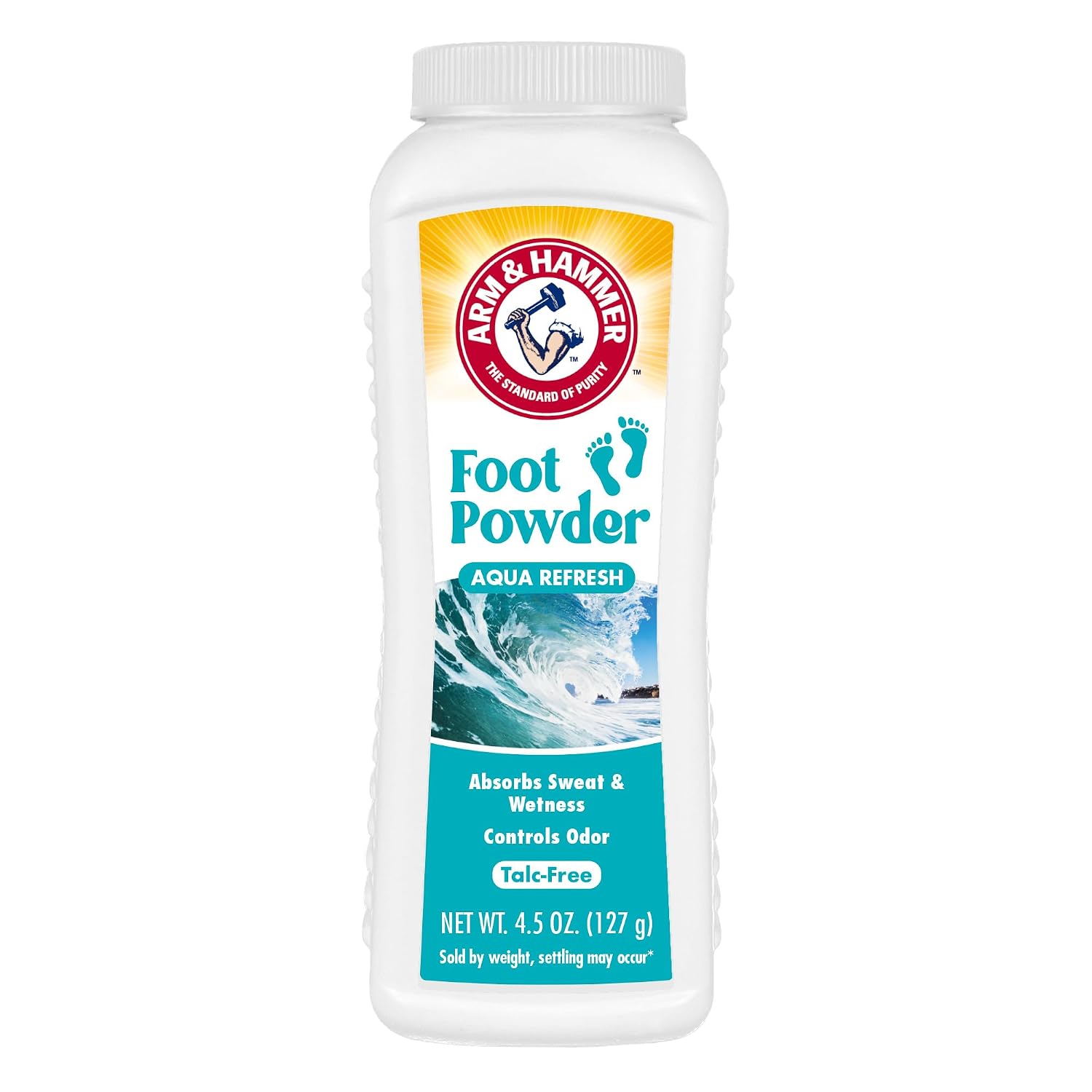 Arm and Hammer 4.5oz Foot Powder for Shoe Odor Elimination and Moisture Control with Corn Starch and Baking Soda Talc Free for Cool, Dry, and Fresh Feet, Aqua Refresh Scent