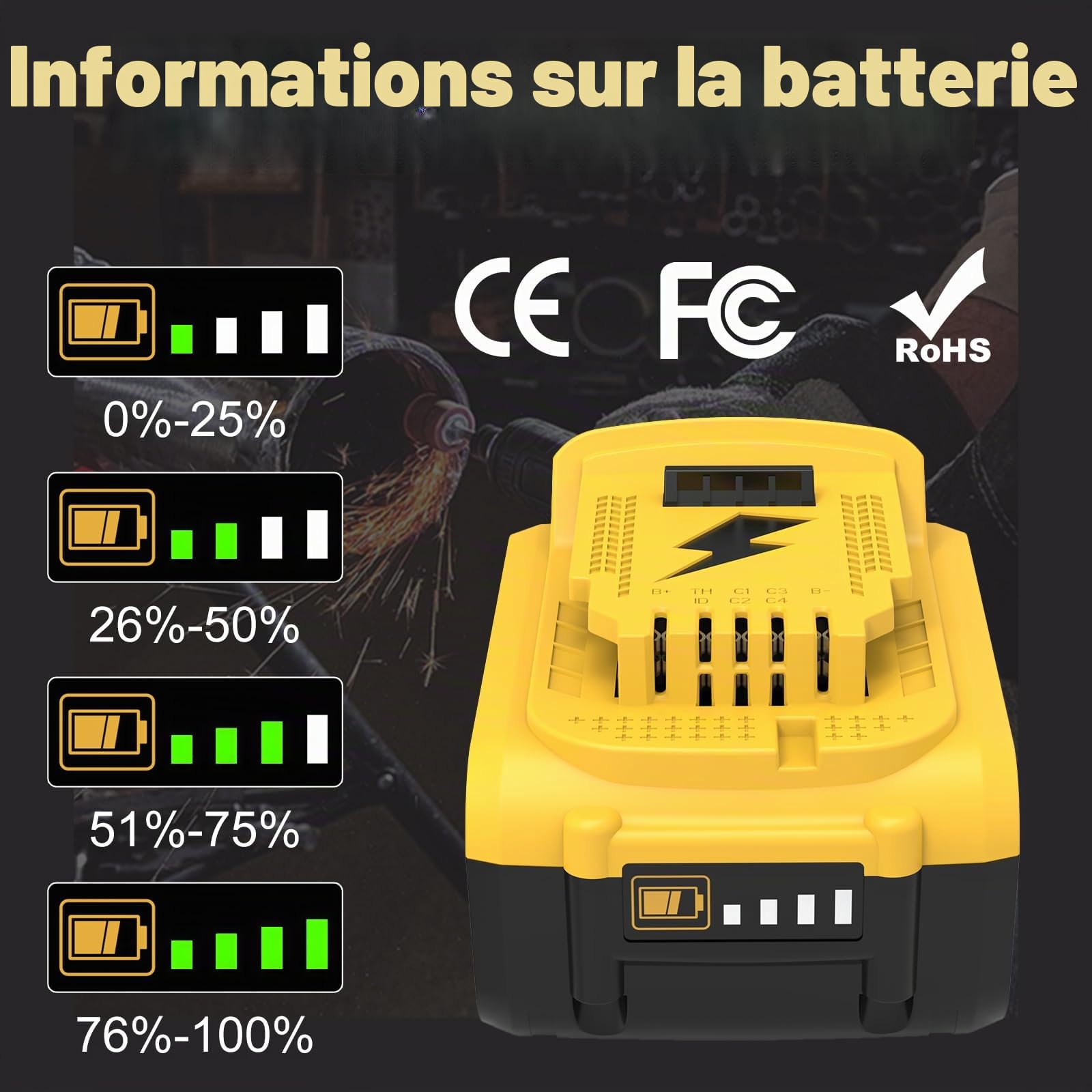 Lot de 2 Batteries de Rechange DCB184 5,0Ah pour DeWalt Batterie 18V DCB182 DCB180 DCB184 DCB200 DCB182 DCB181 DCB201 + pour Dewalt Chargeur 18V 3A Goodexo