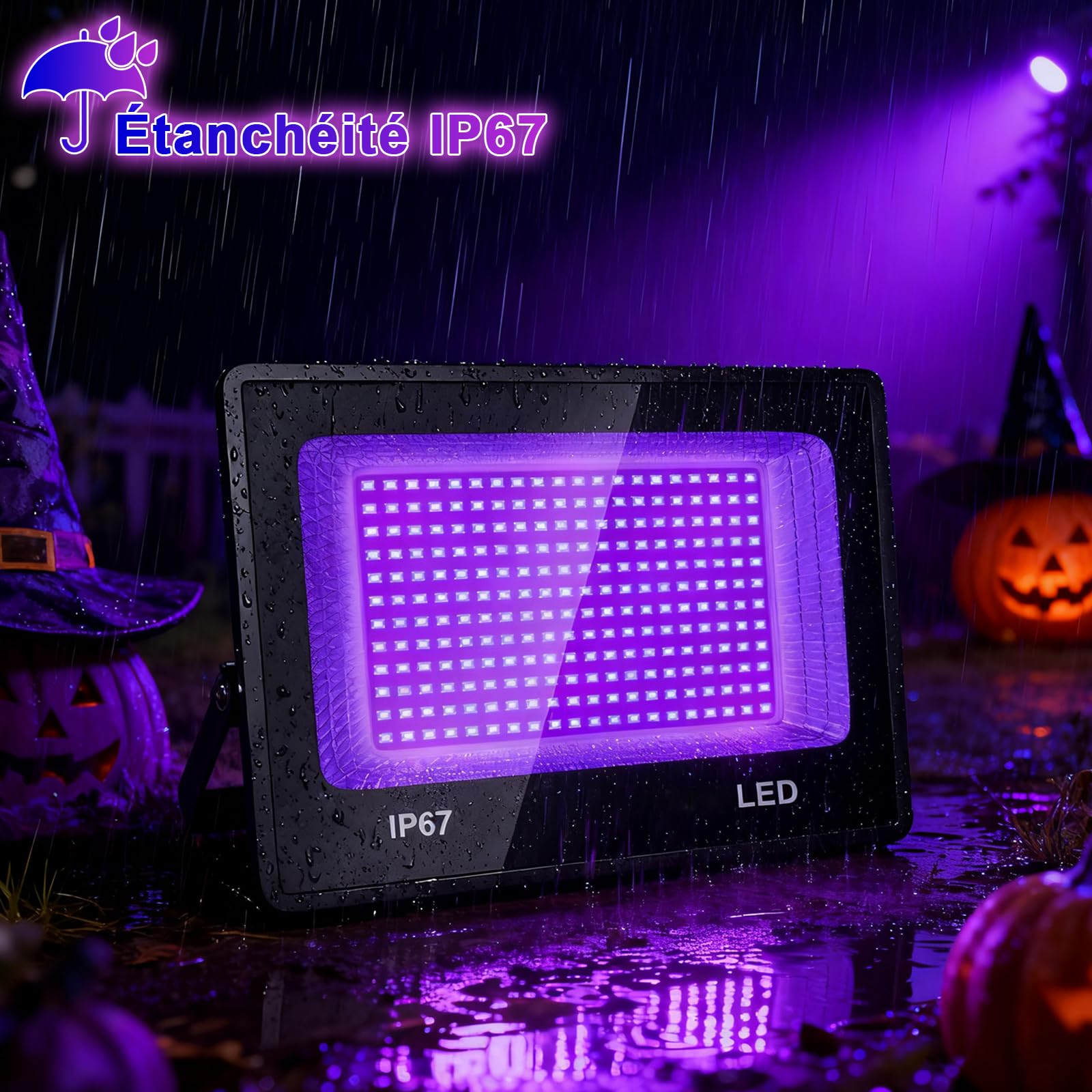 CREATESTAR 100W LED Lumière Noire,Luminaire UV Puissant 400 nm, Etanche IP67 peut être utilisé pour les Soirées à la Lumière Noire, les Affiches Fluorescentes (1PC)