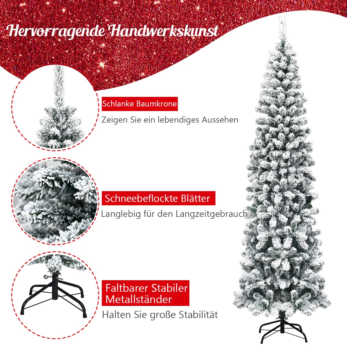 Kunstkerstboom 180 cm met sneeuw, 1942 takken, groen (136x136x180 cm