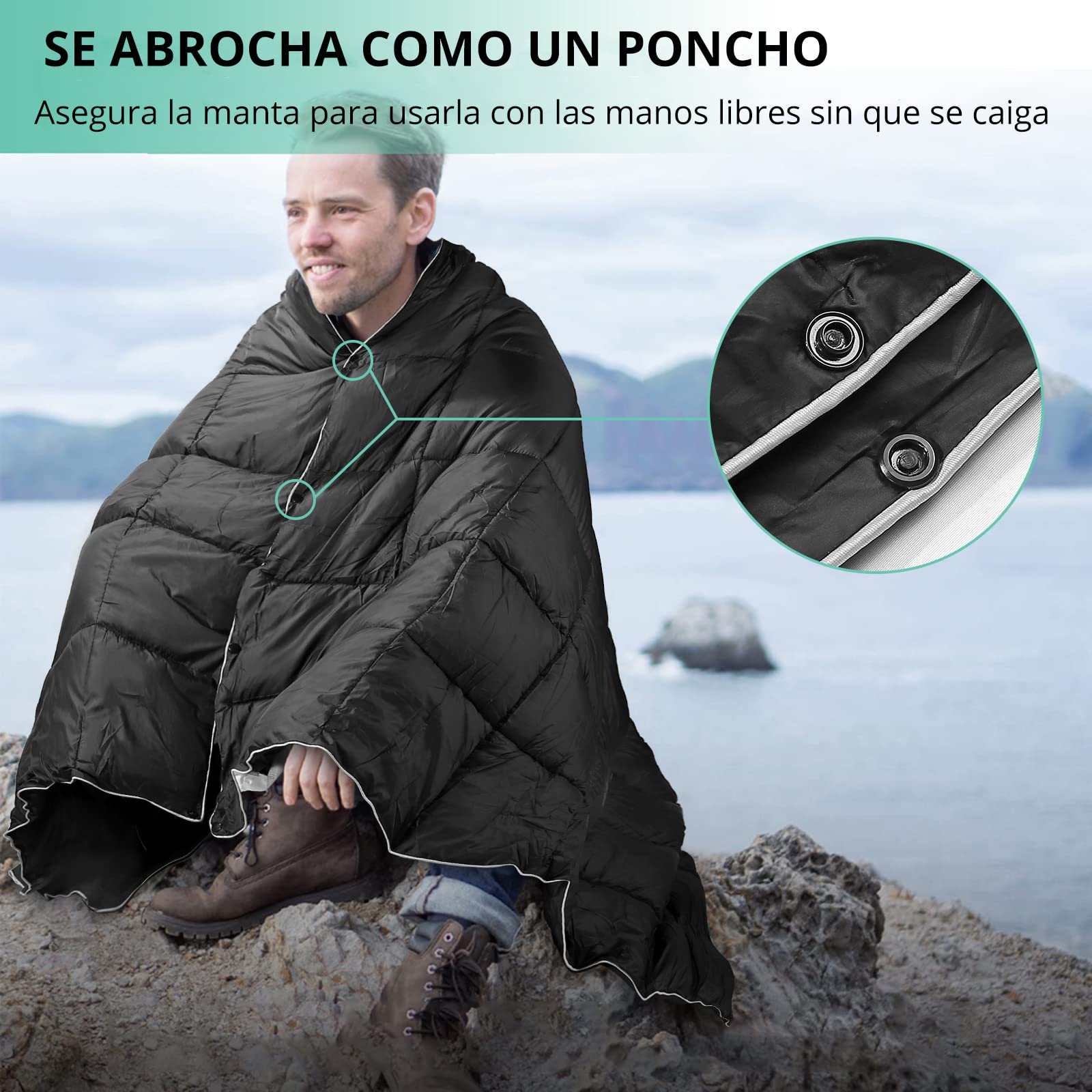 VINTEAM Manta de Plumón Plegable 137 x 203cm Edredón de Plumón para Exteriores con Botón a Presión Manta de Camping Impermeable para Acampar al Aire Libre, Salidas Familiares
