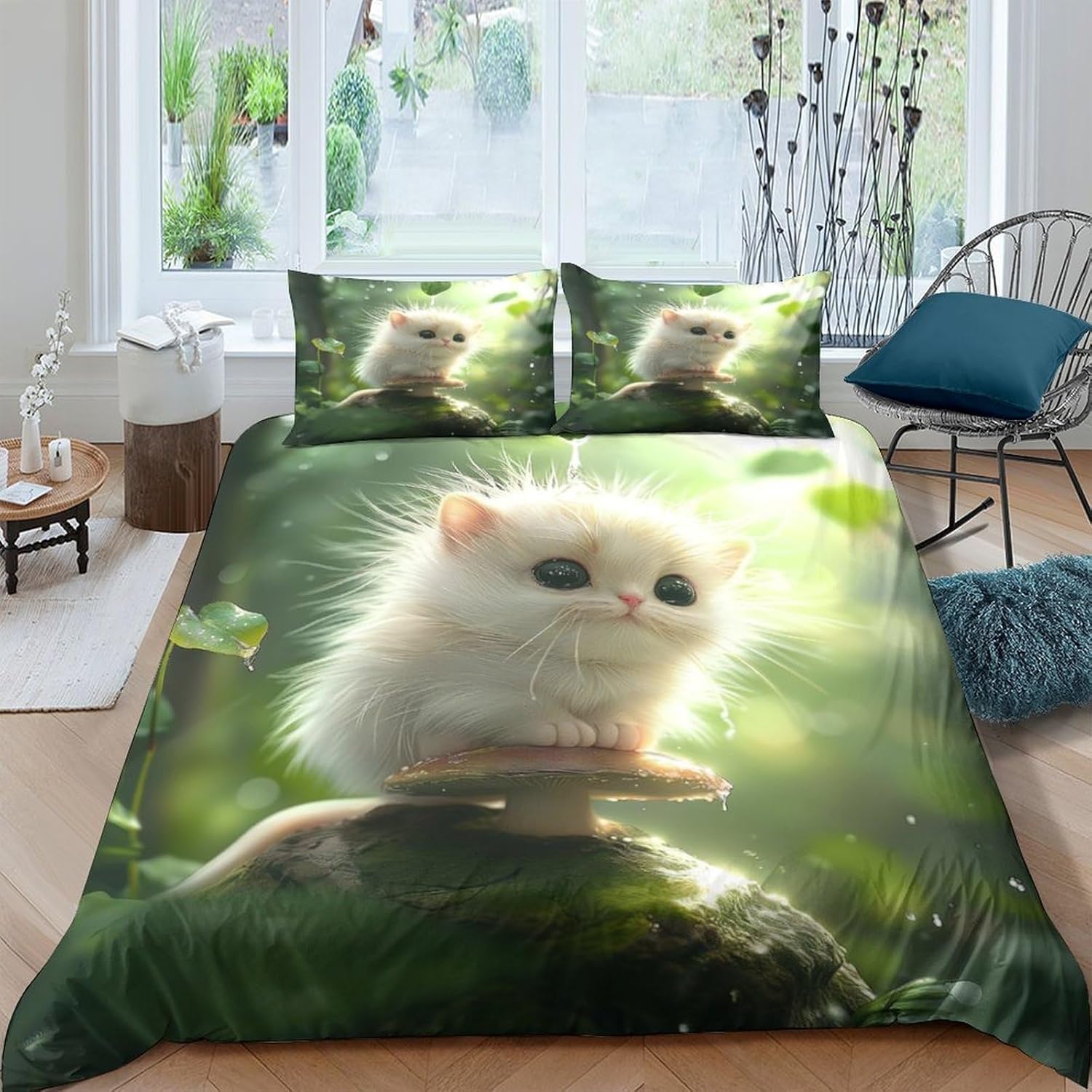 Housse de couette enfant chat animalier en microfibre anti-plis douce pour la nuit