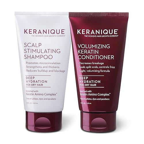 Keranique Deep Hydration Anti-Hair Loss Shampoo and Conditioner Kit for Thinning Normal to Dry Hair - Stimulates Scalp for Thicker Fuller Hair -