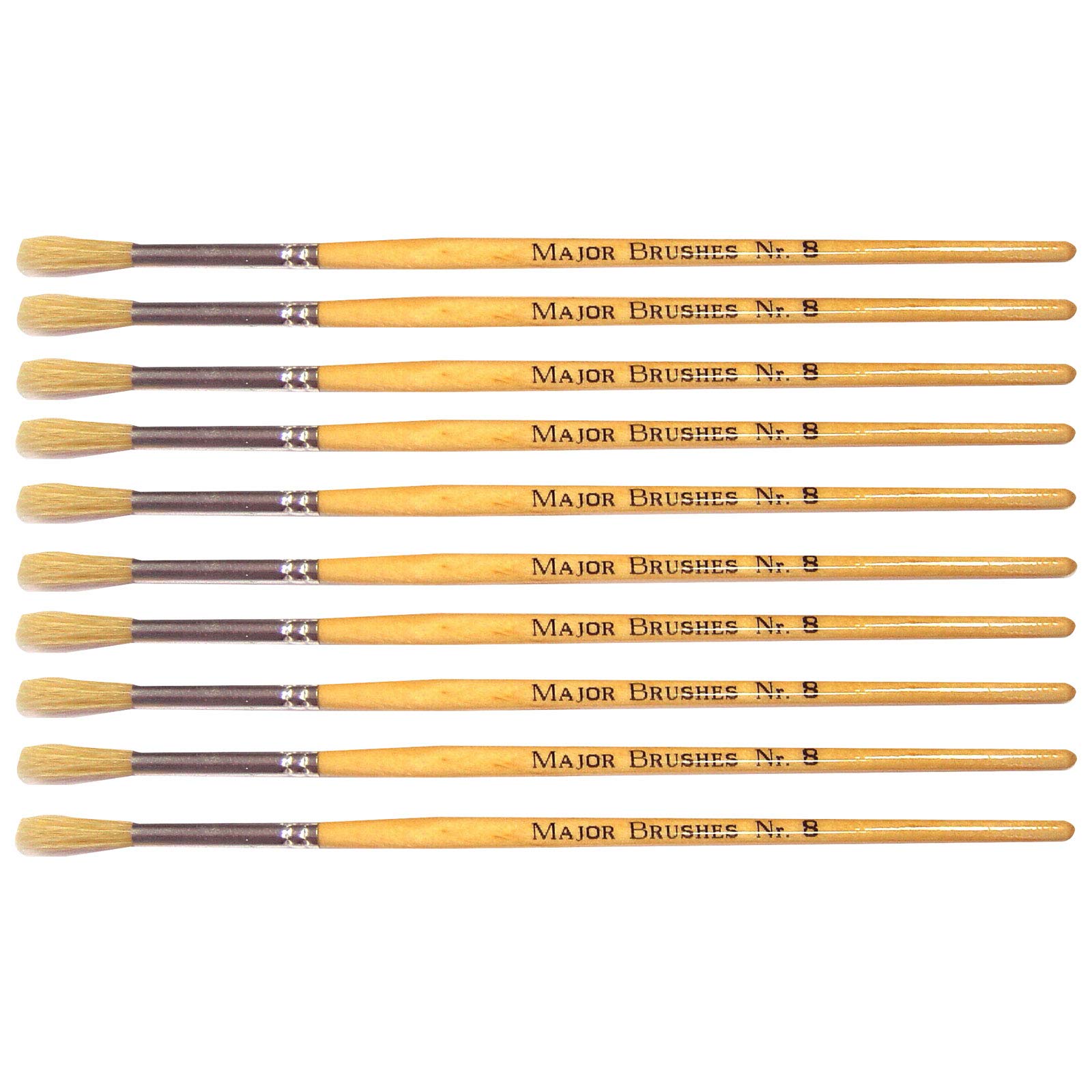 Major Brushes Hog Bristle Short Handle Round Tip Paint Brush Size 8, 10 Pack
