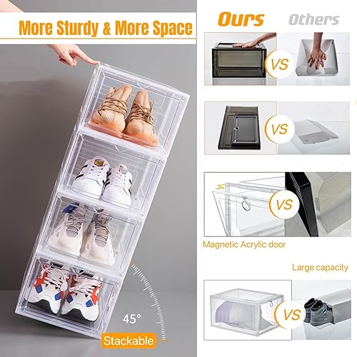 Miniatura 2 de Attelite Cajas de zapatos de plástico transparente XL, organizador de zapatos apilable con puerta magnética (paquete de 9, blanco transparente)