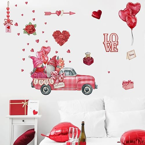 Miniatura 2 de Calcomanías de pared con diseño de gnomo rojo para camión calcomanías para ventana Día de San Valentín Amor corazón decoración del hogar dormitorio