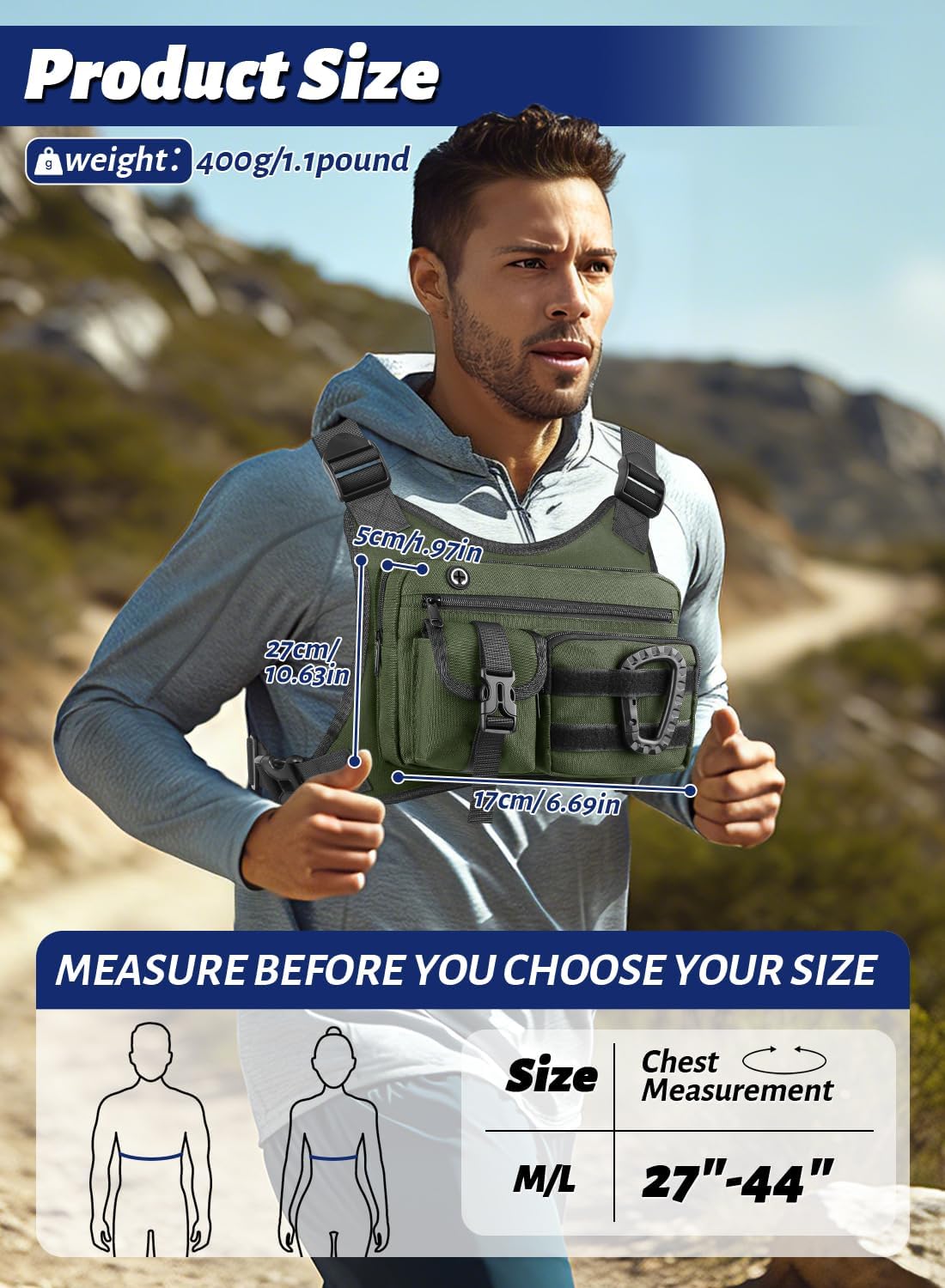 Chest Bag for Men Women, Lightweight Utility Running Chest Pack for Sports with Phone Holder for Sports Workout Jog